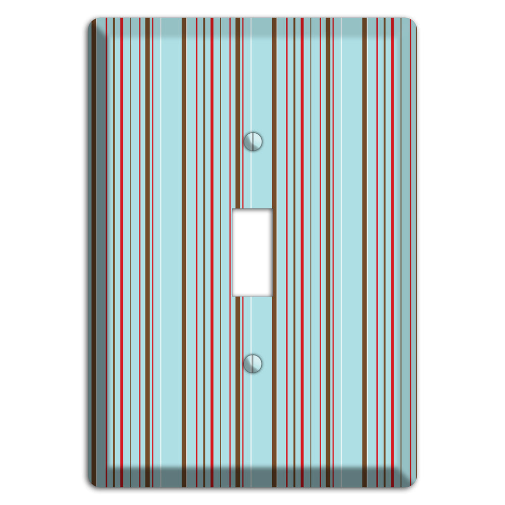 Dusty Blue with Red and Brown Vertical Stripes Cover Plates