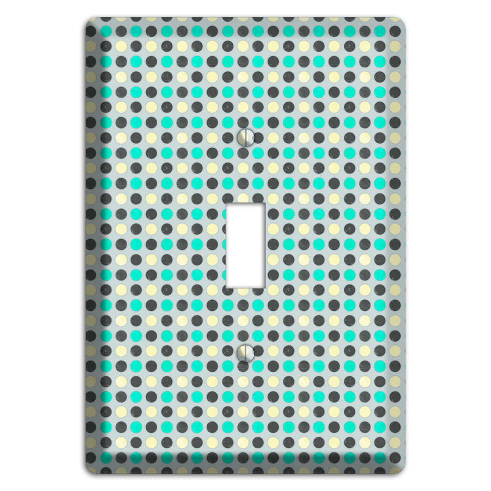 Grey with Black Off White and Turquoise Dots Cover Plates