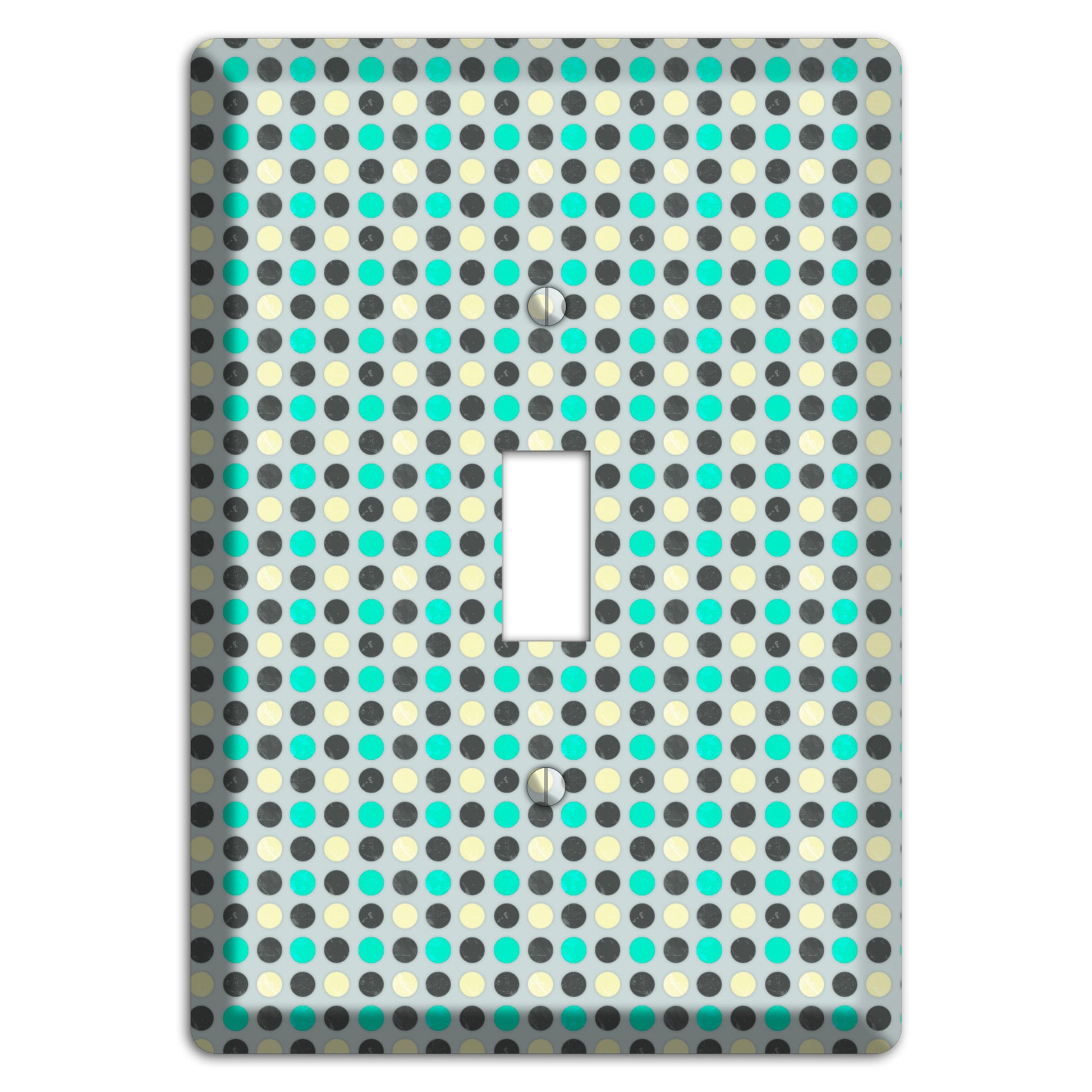 Grey with Black Off White and Turquoise Dots Cover Plates