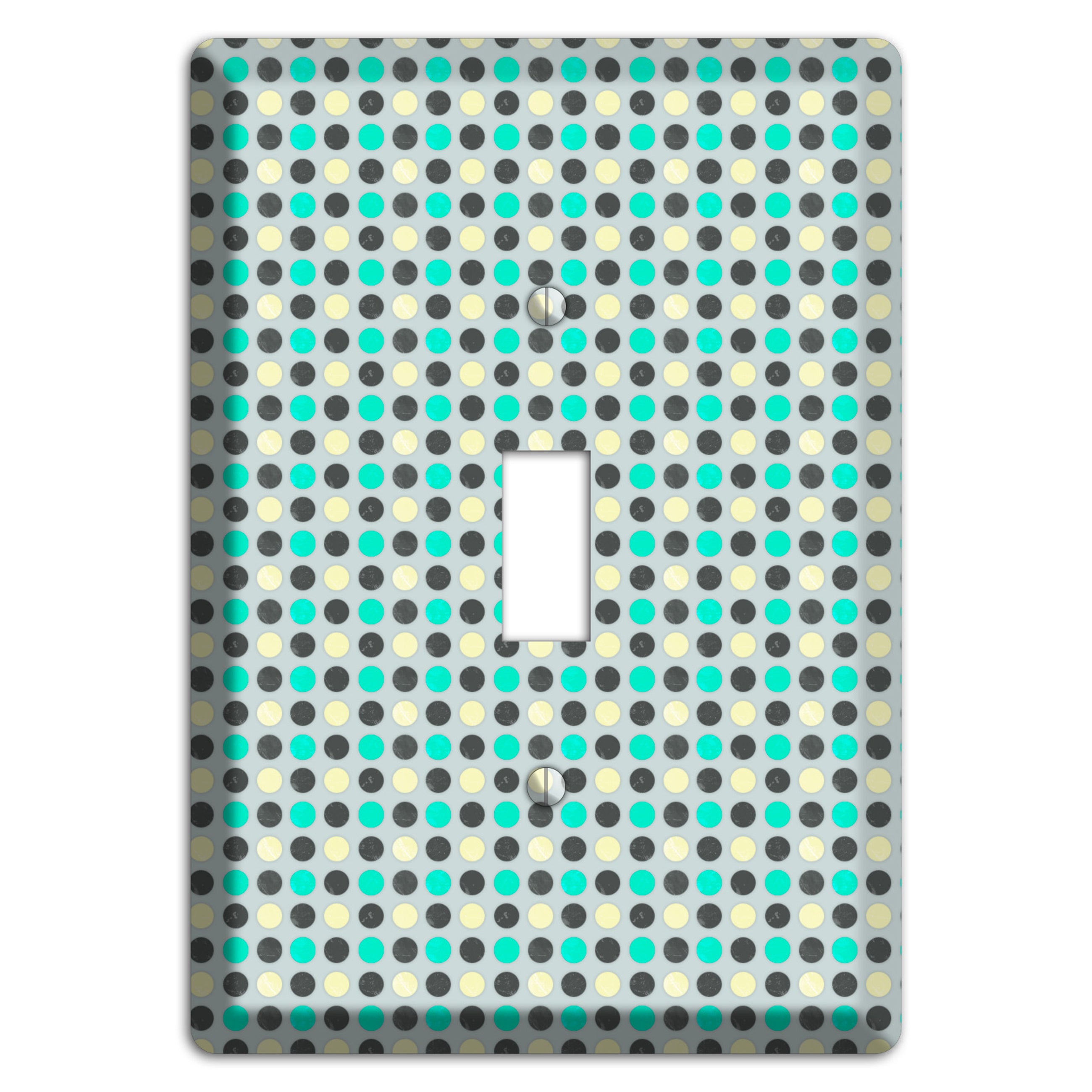 Grey with Black Off White and Turquoise Dots Cover Plates