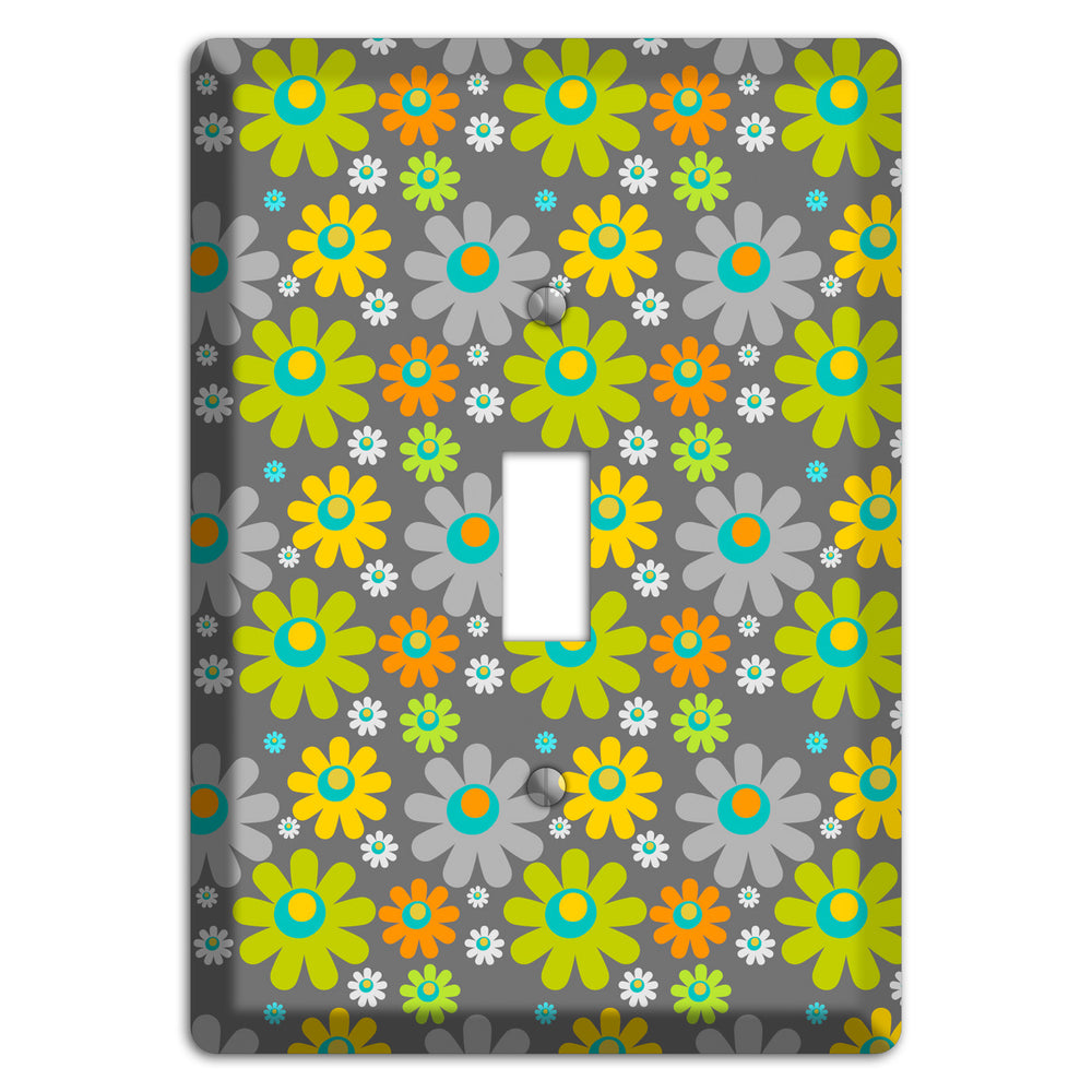 Grey and Yellow Flower Power Cover Plates