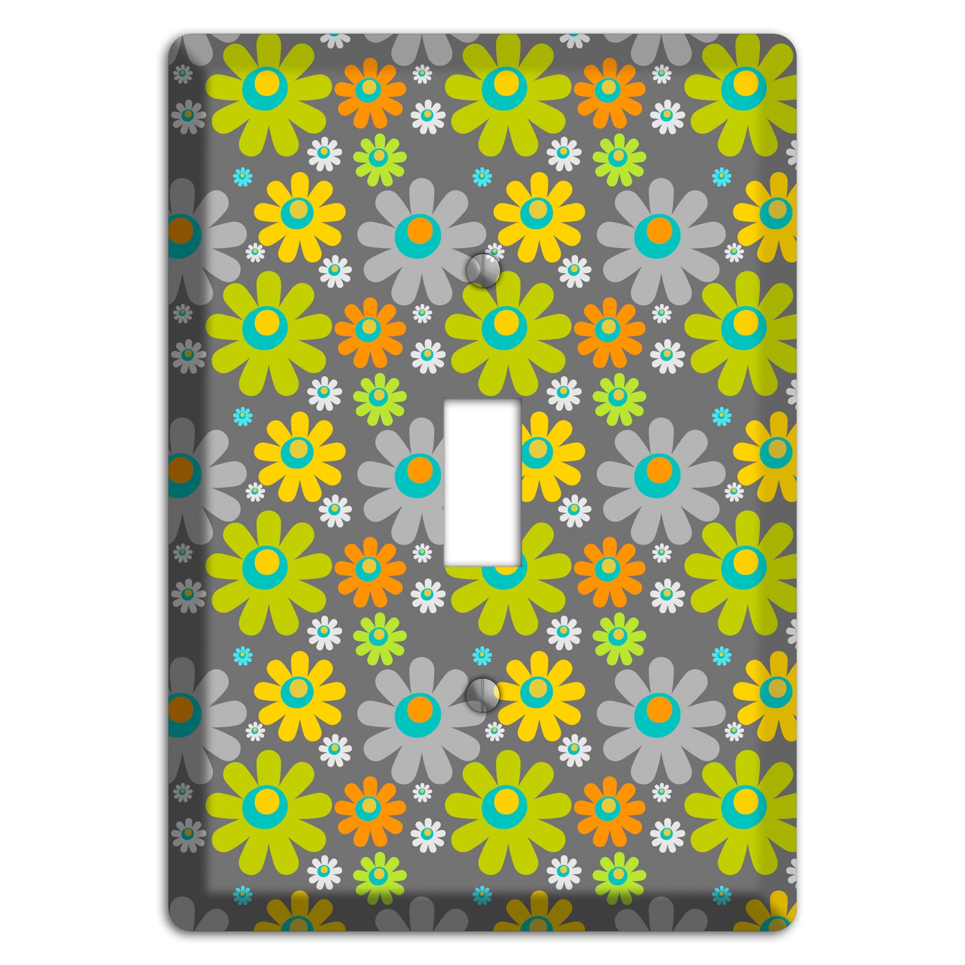 Grey and Yellow Flower Power Cover Plates