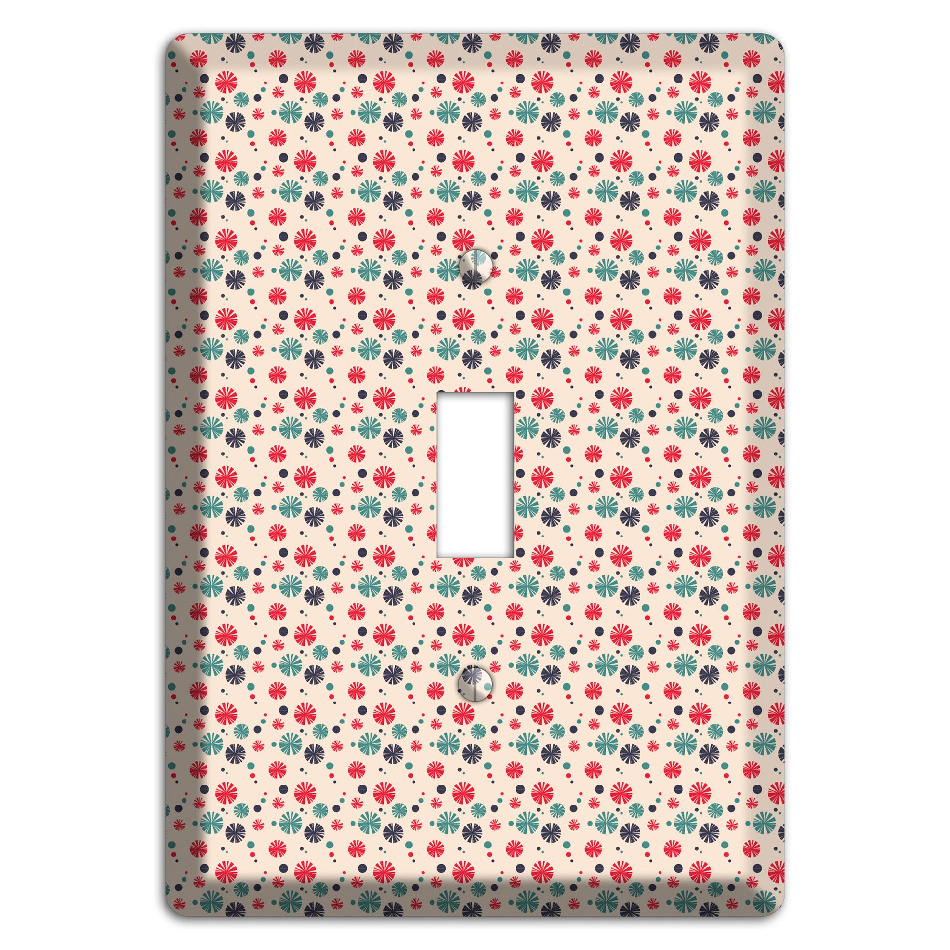 Off White with Red Green Blue Retro Bursts Cover Plates