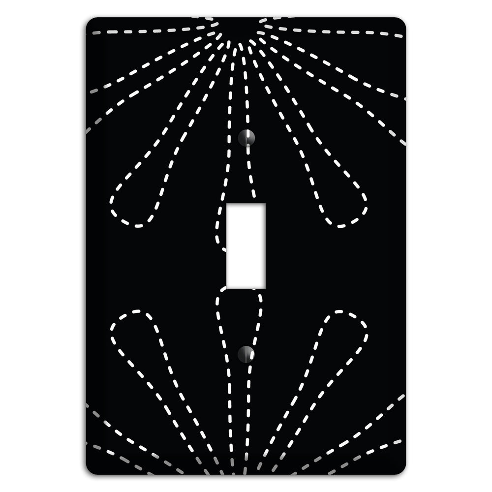 Black with White Retro Stipple Floral Contour Cover Plates