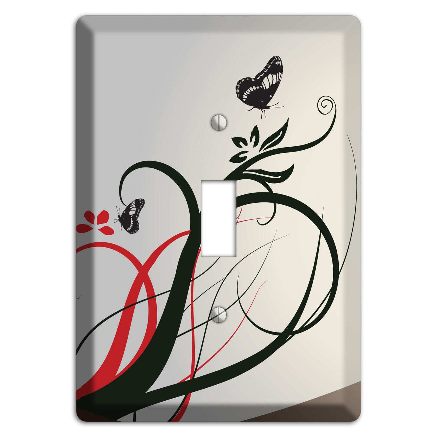 Grey and Red Floral Sprig with Butterfly Cover Plates