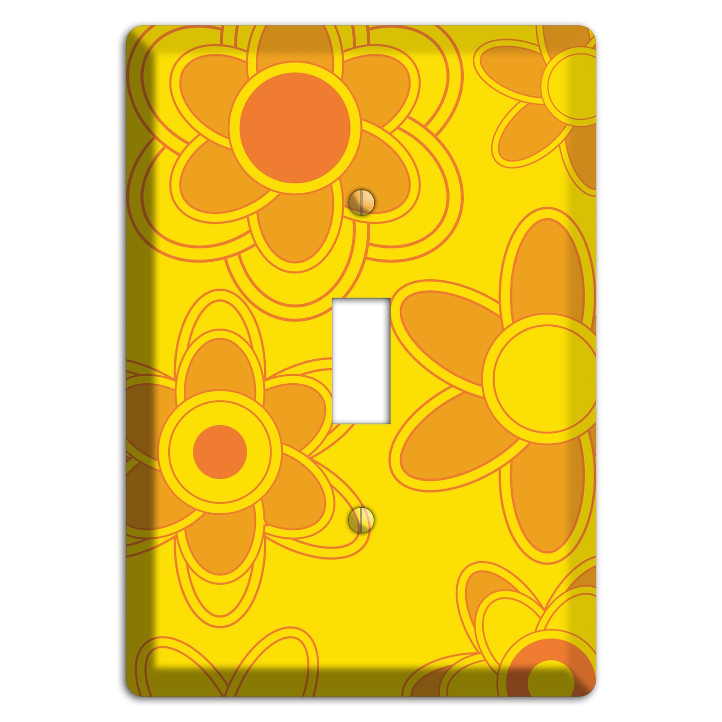 Yellow with Orange Retro Floral Contour Cover Plates