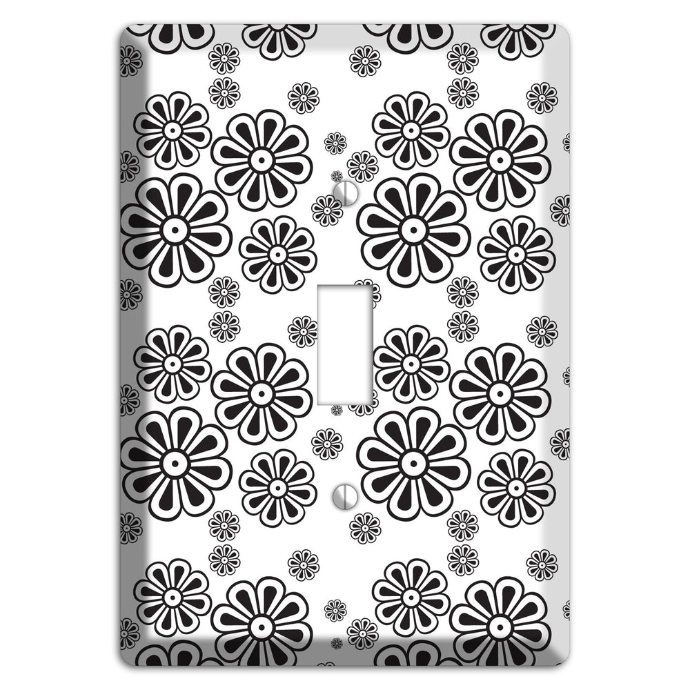 White With Black Small Retro Floral Contour Cover Plates