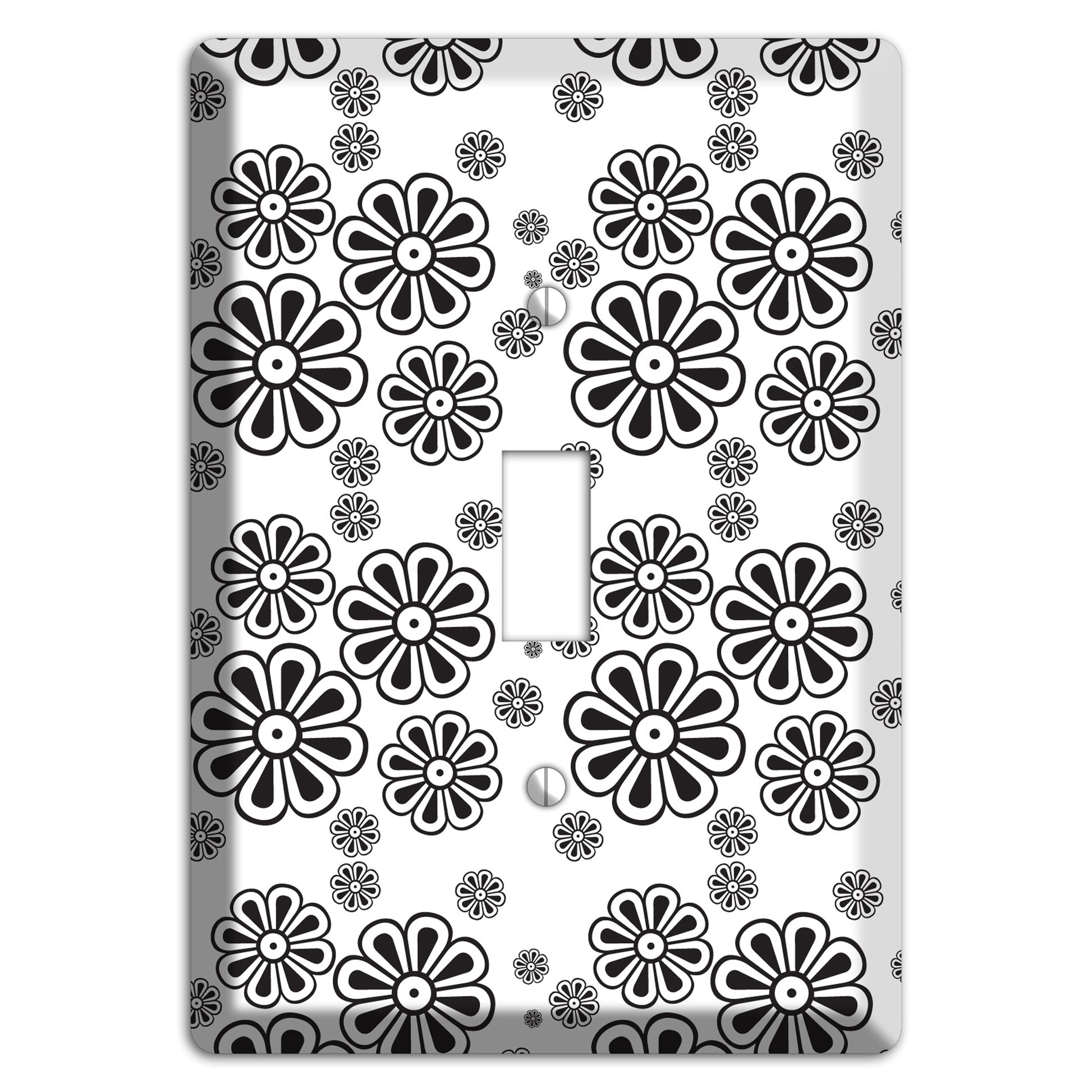White With Black Small Retro Floral Contour Cover Plates