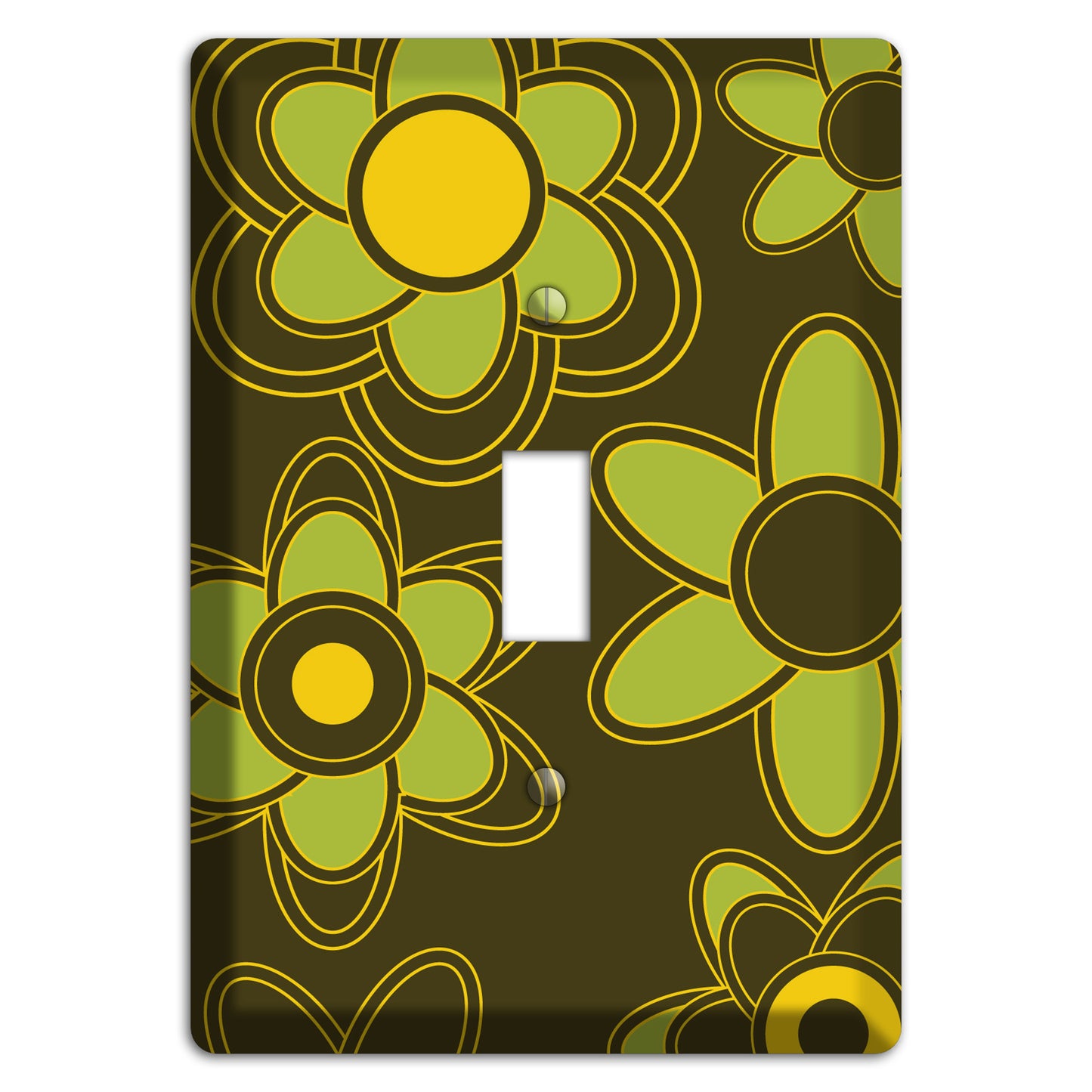 Brown with Lime Retro Floral Contour Cover Plates