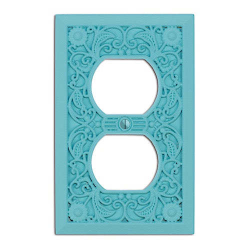Gulf Blue Filigree Shabby Chic 1 Duplex Outlet:Wallplatesonline.com