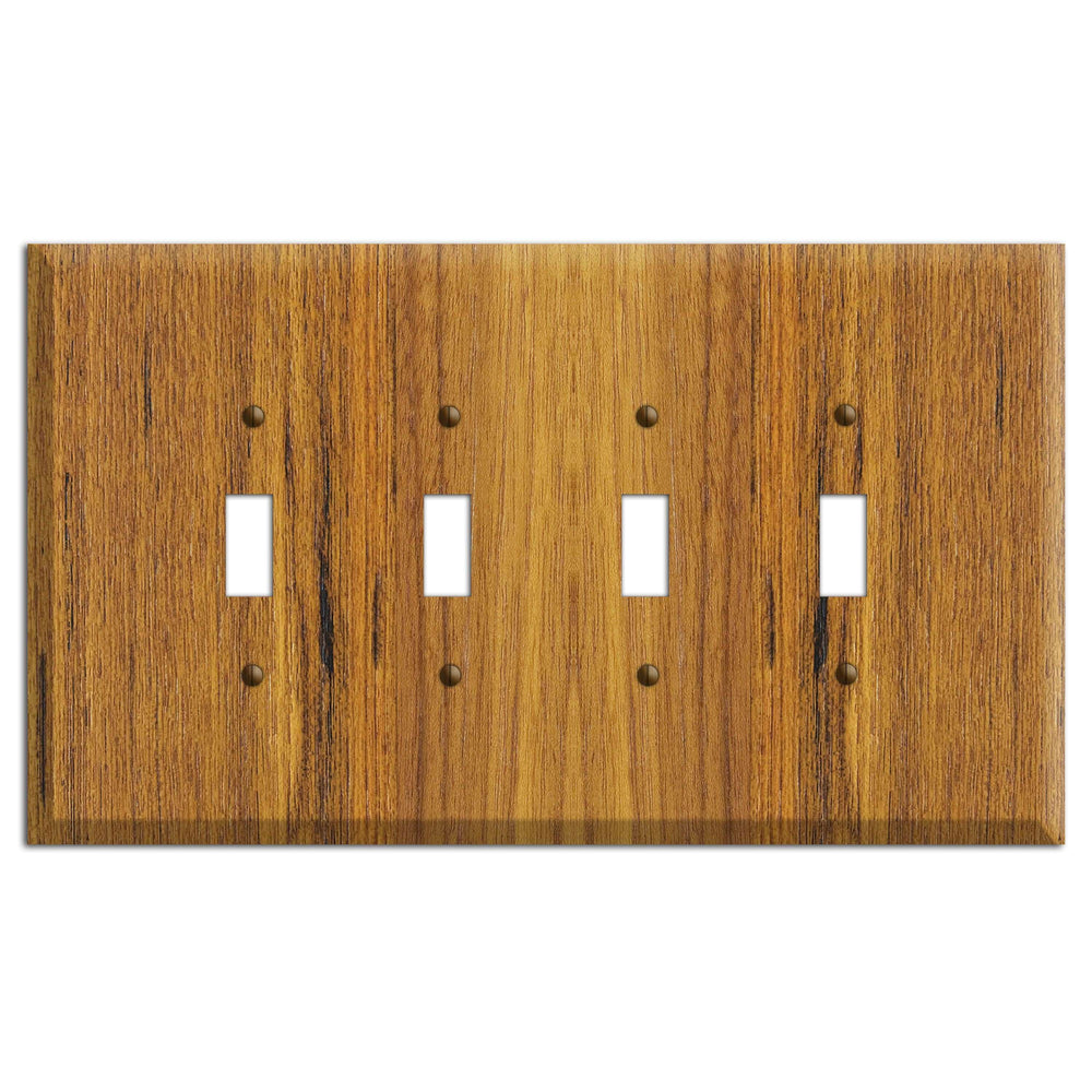 Oversized Discontinued Teak Wood Four Toggle Switchplate
