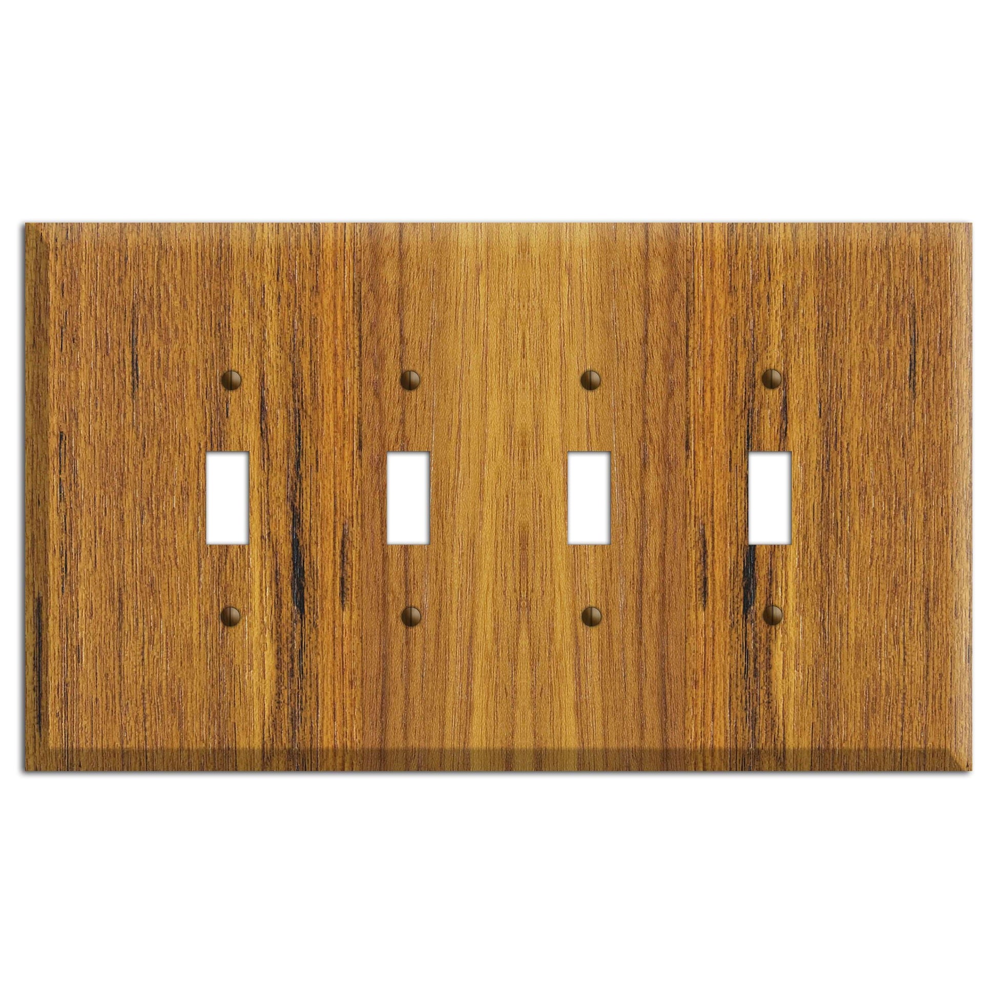 Teak Wood Four Toggle Switchplate:Wallplates.com