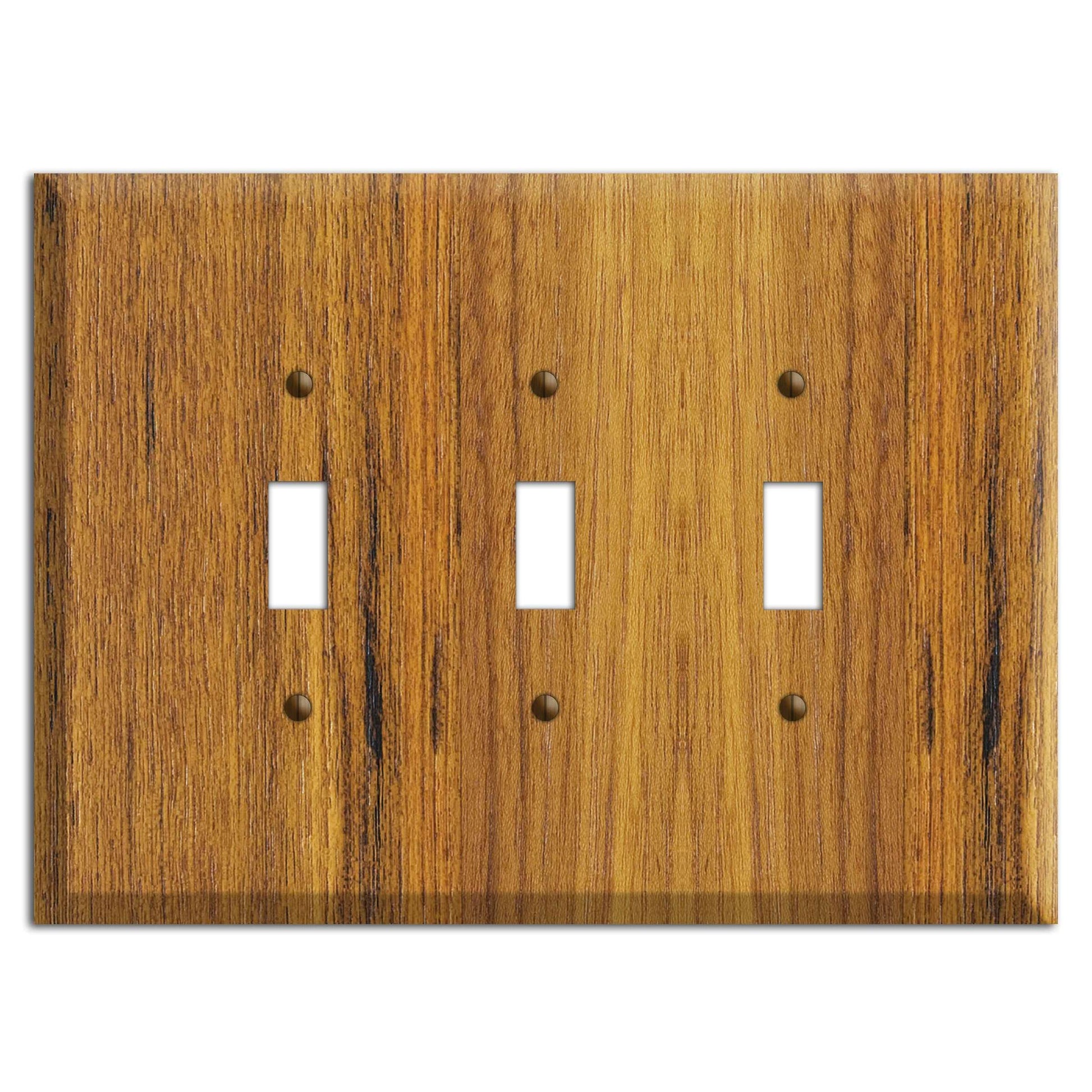 Teak Wood Triple Toggle Switchplate:Wallplates.com
