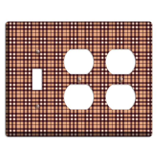 Multi Brown Plaid Toggle / 2 Duplex Wallplate