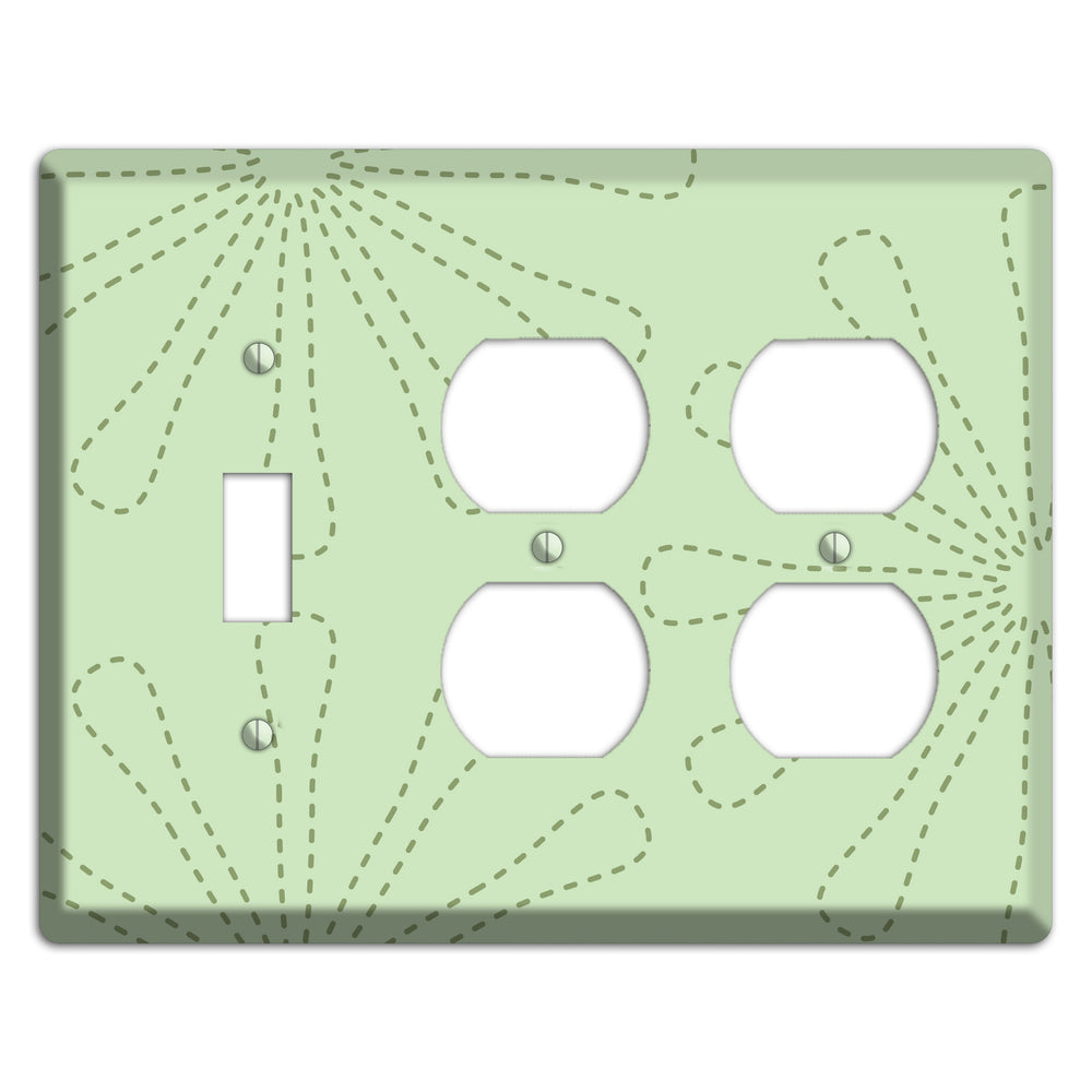 Sage Retro Stipple Floral Contour Toggle / 2 Duplex Wallplate