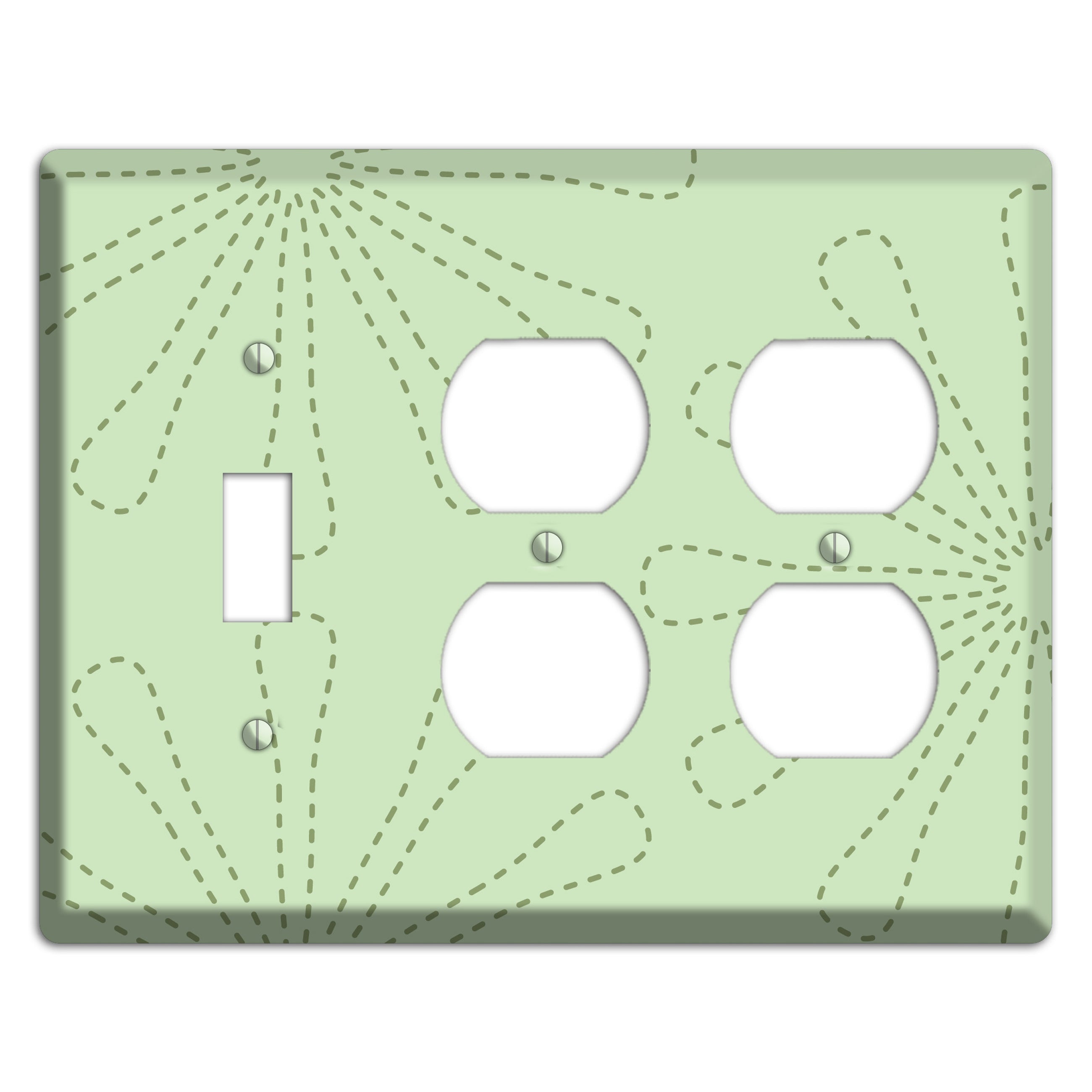 Sage Retro Stipple Floral Contour Toggle / 2 Duplex Wallplate