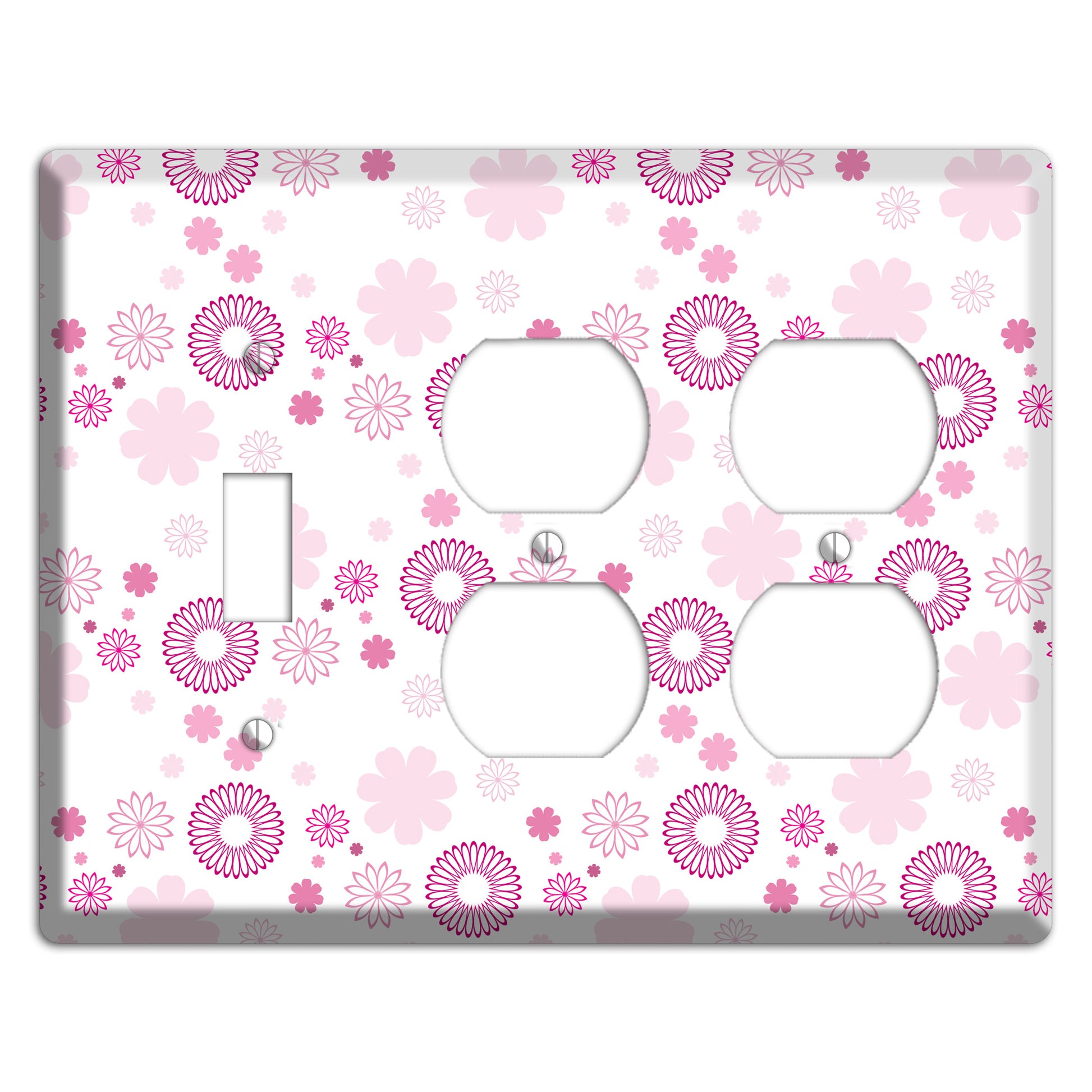 White with Pink and Purple Floral Contour Retro Burst Toggle / 2 Duplex Wallplate
