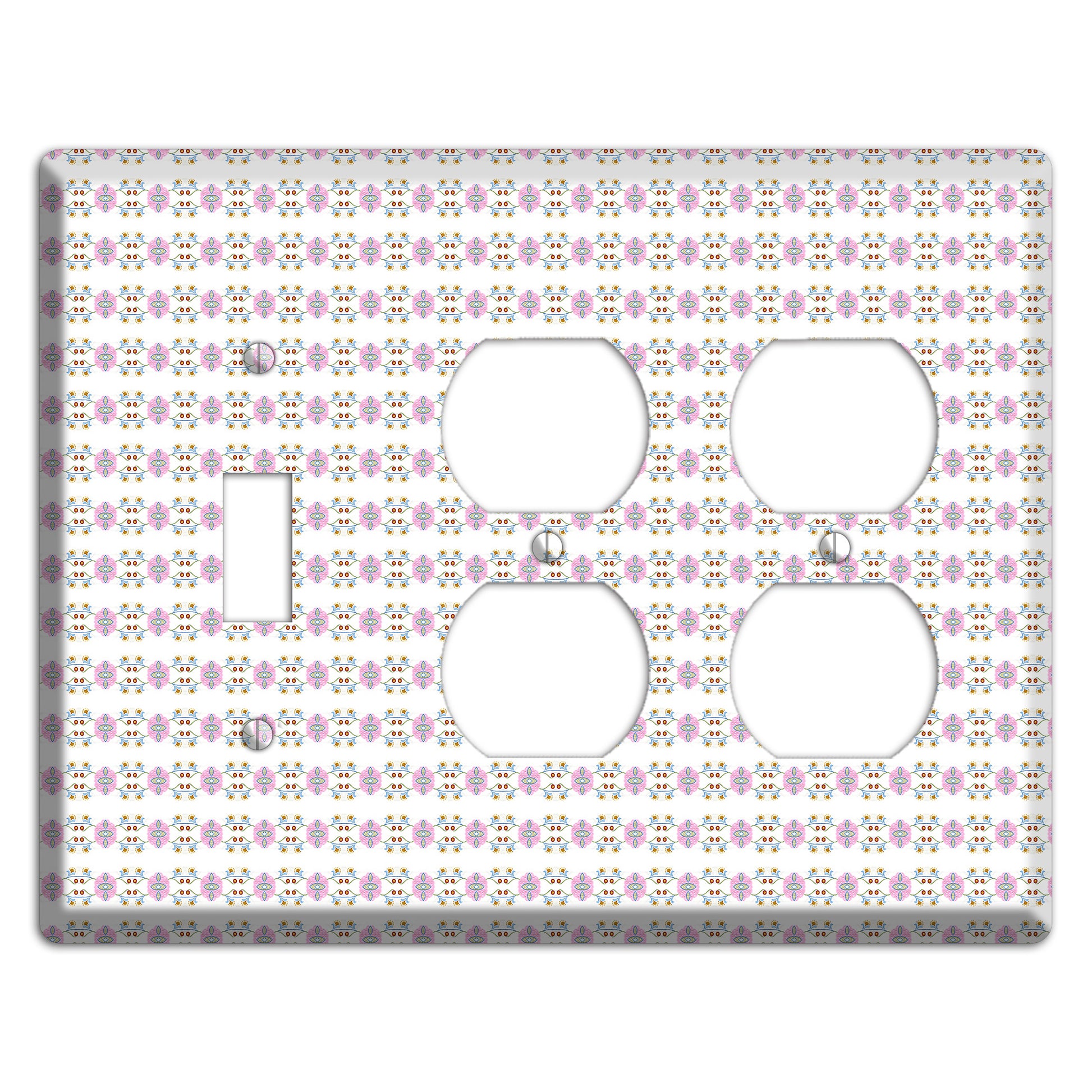 White with Lavendar Green Red Tapestry Toggle / 2 Duplex Wallplate