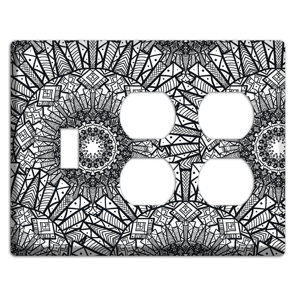Mandala Black and White Style X Cover Plates Toggle / 2 Duplex Wallplate