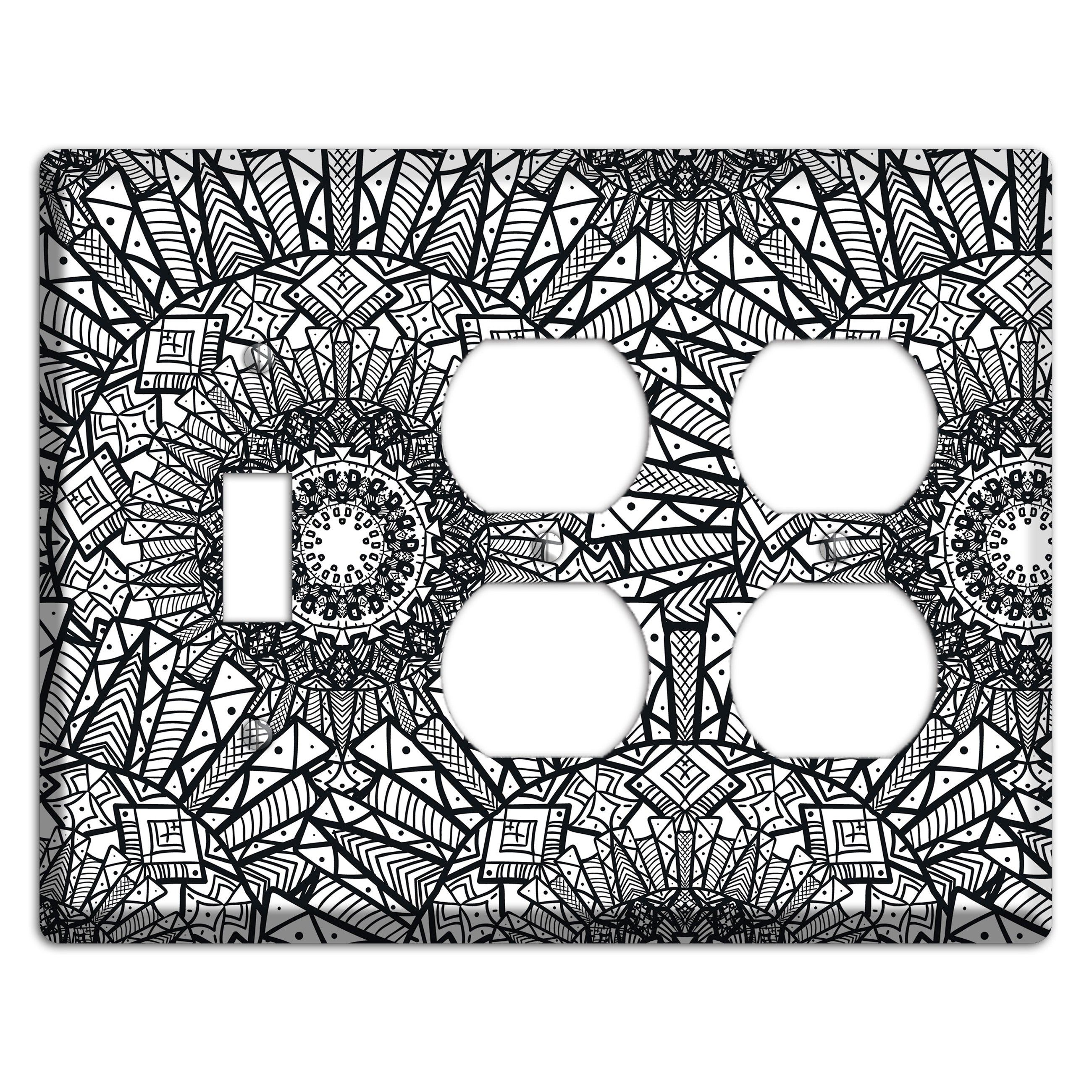 Mandala Black and White Style X Cover Plates Toggle / 2 Duplex Wallplate