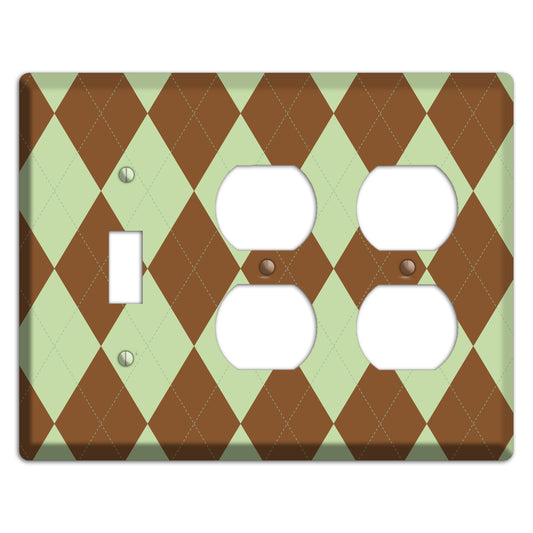 Brown and Green Argyle Toggle / 2 Duplex Wallplate