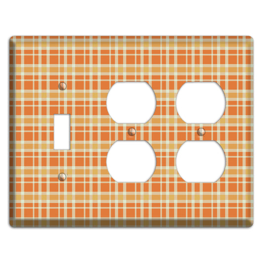 Orange and Beige Plaid Toggle / 2 Duplex Wallplate