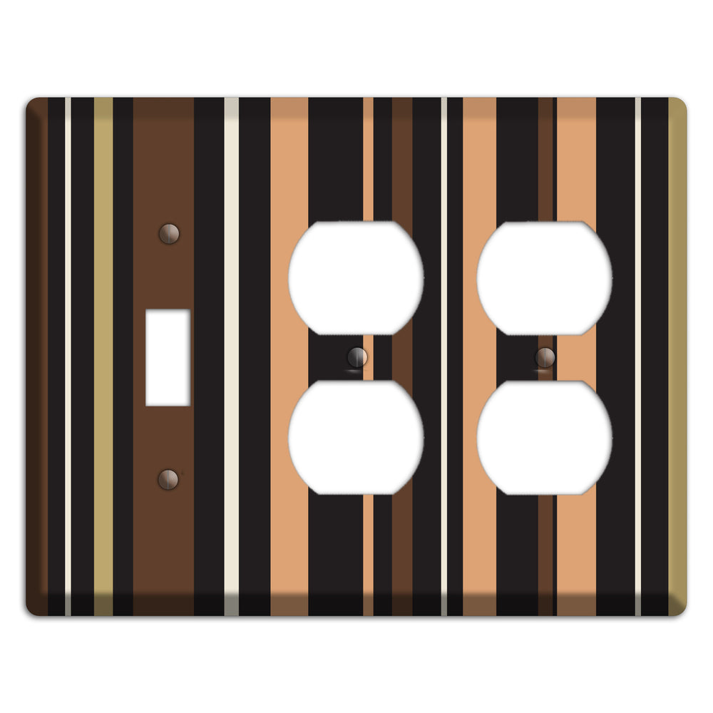 Multi Brown and Coral Vertical Stripe Toggle / 2 Duplex Wallplate