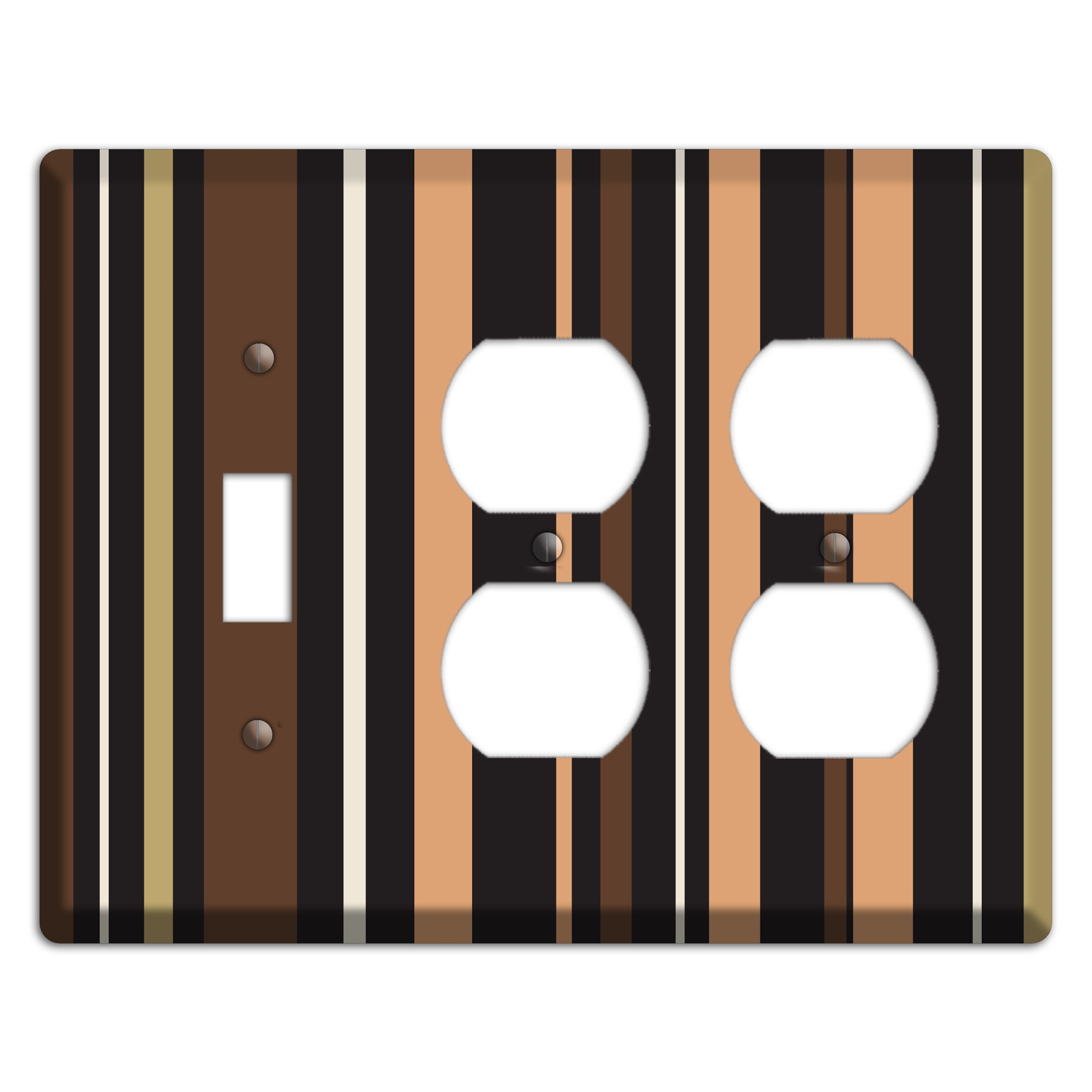Multi Brown and Coral Vertical Stripe Toggle / 2 Duplex Wallplate