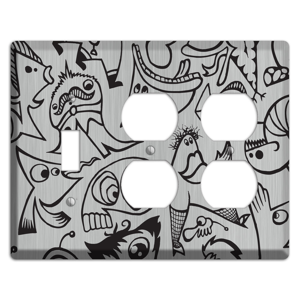 Whimsical Faces 2 Stainless Steel Toggle / 2 Duplex Wallplate