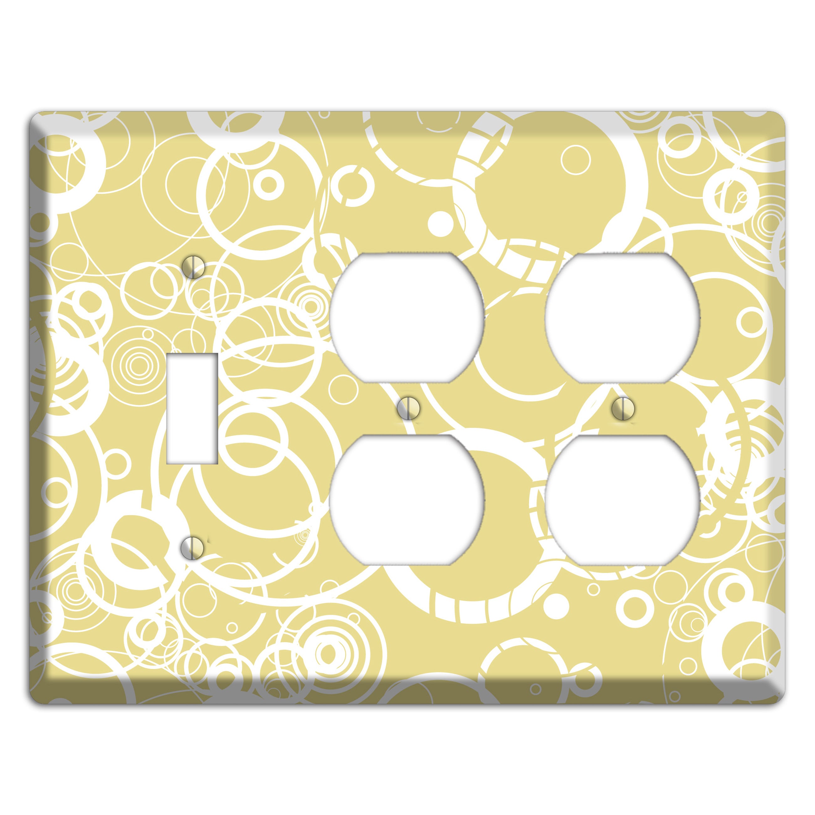 Beige with White Rings Toggle / 2 Duplex Wallplate