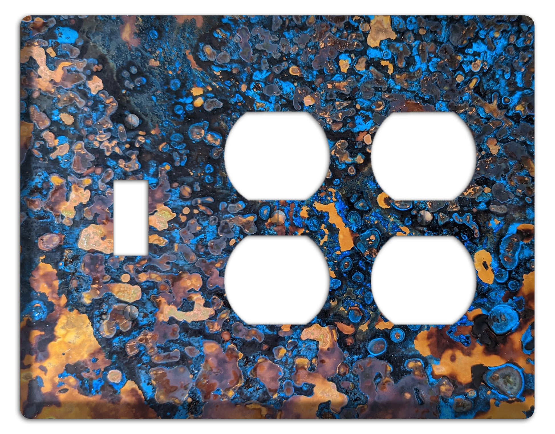 Copper Turquoise Toggle / 2 Duplex Outlet Switchplate