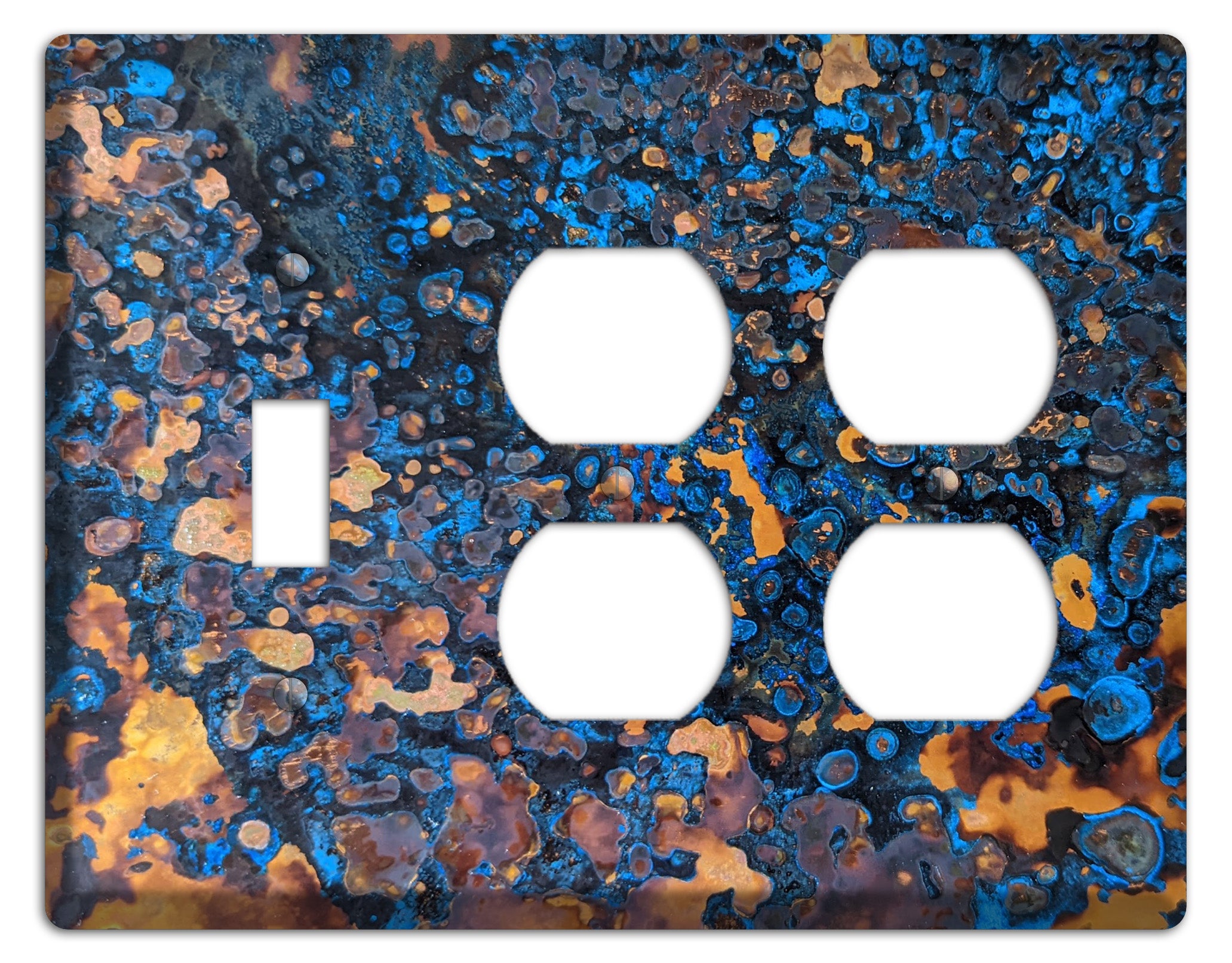 Copper Turquoise Toggle / 2 Duplex Outlet Switchplate