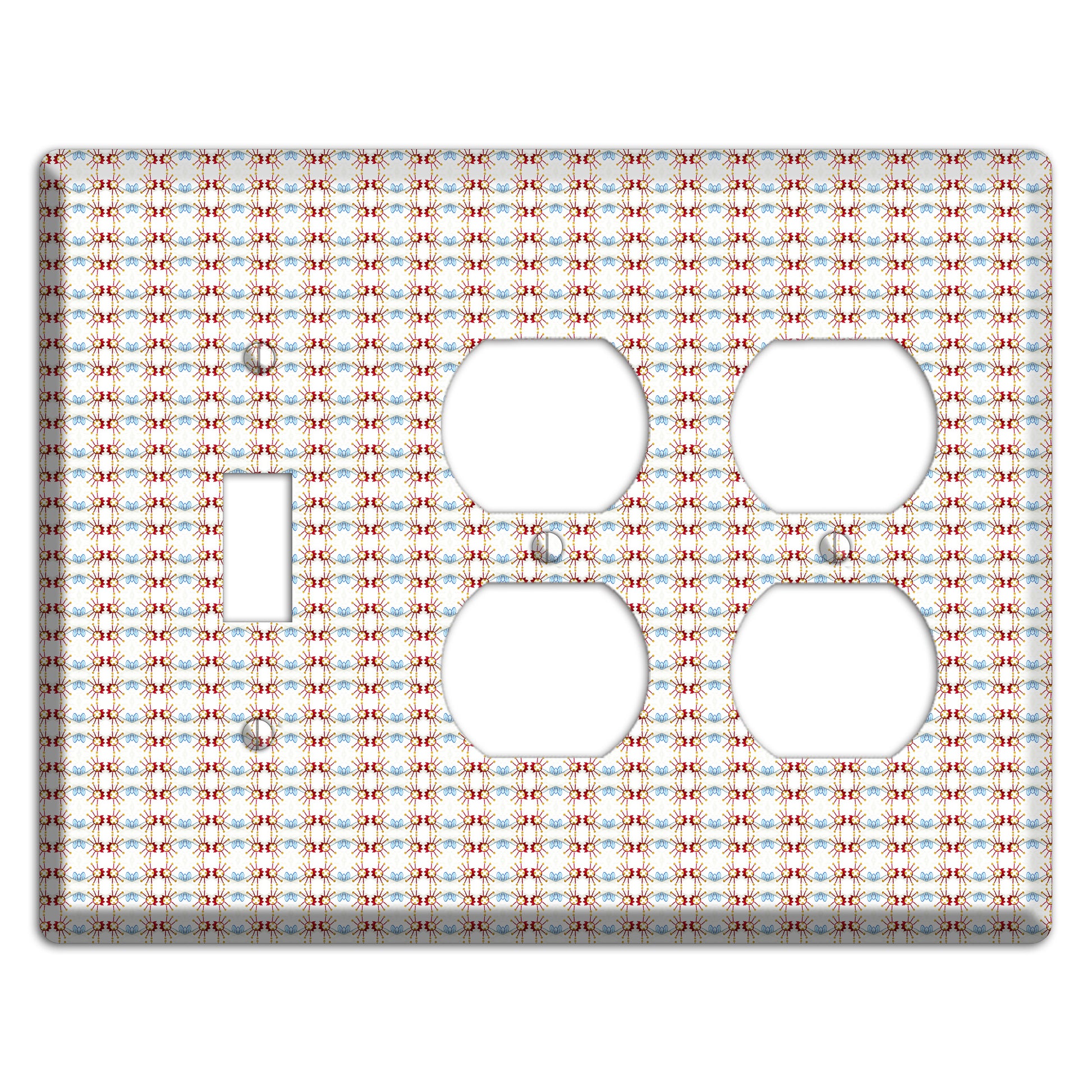 Off White with Red Blue Retro Tapestry Toggle / 2 Duplex Wallplate