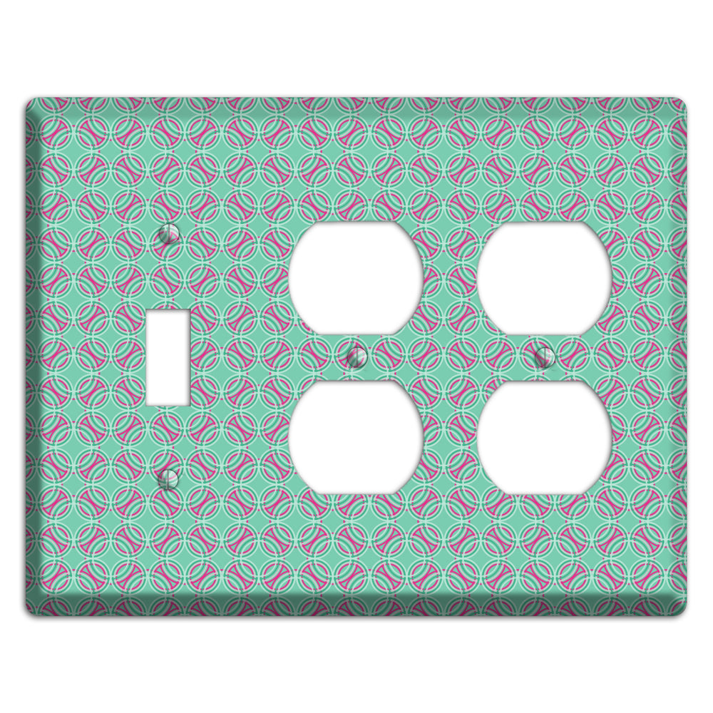 Multi Aqua with Fuschia Concentric Circles Overlay Toggle / 2 Duplex Wallplate