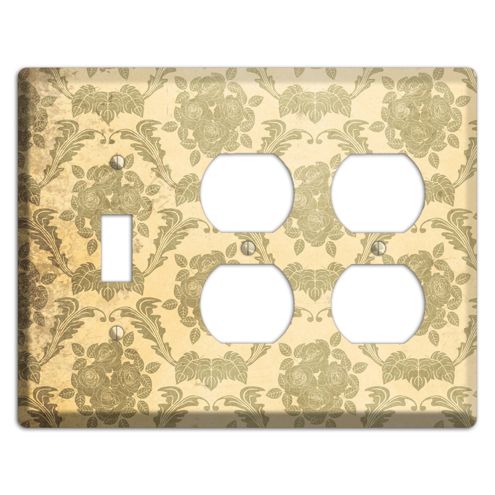 Straw Vintage Rose Damask Toggle / 2 Duplex Wallplate