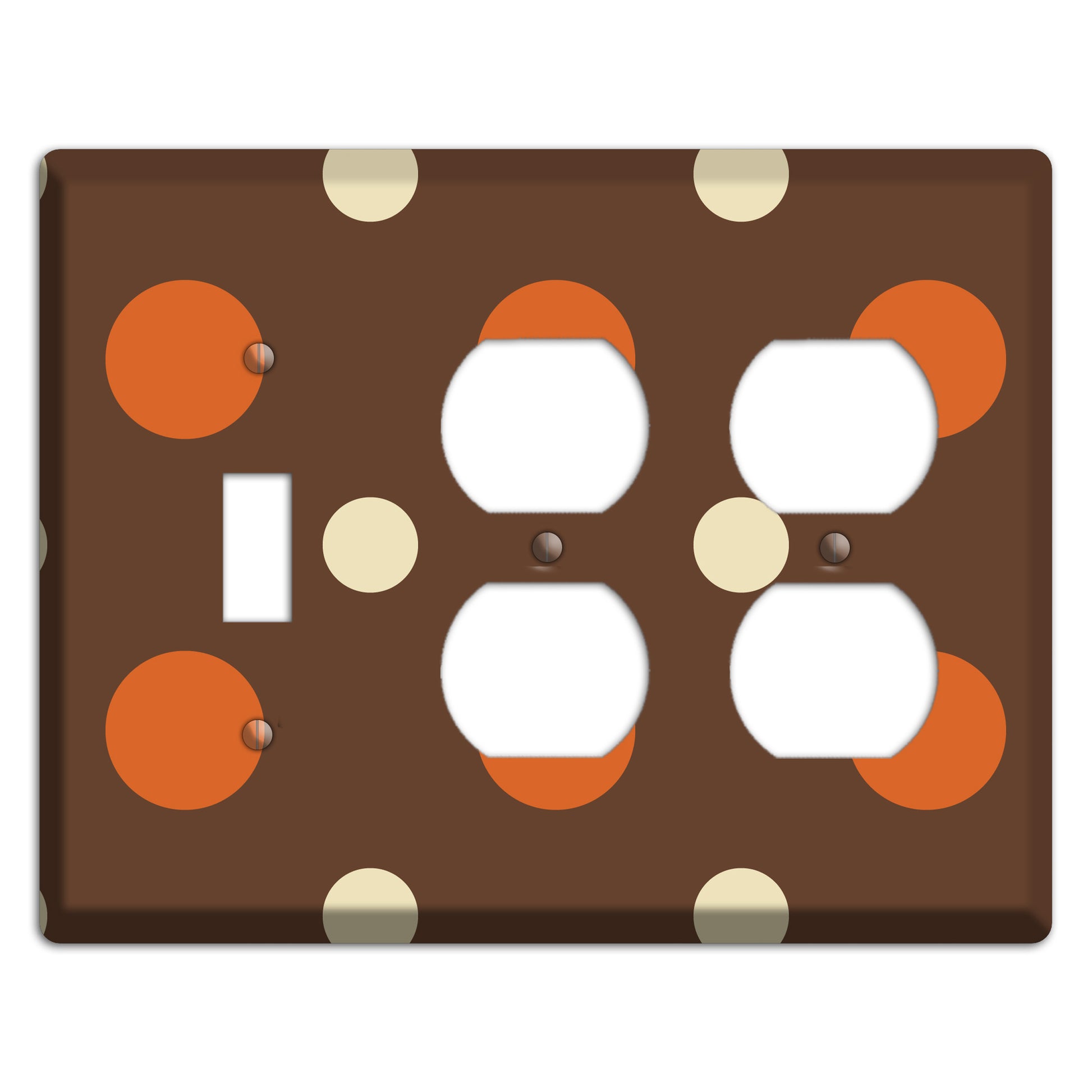 Brown with Coral and Beige Multi Medium Polka Dots Toggle / 2 Duplex Wallplate