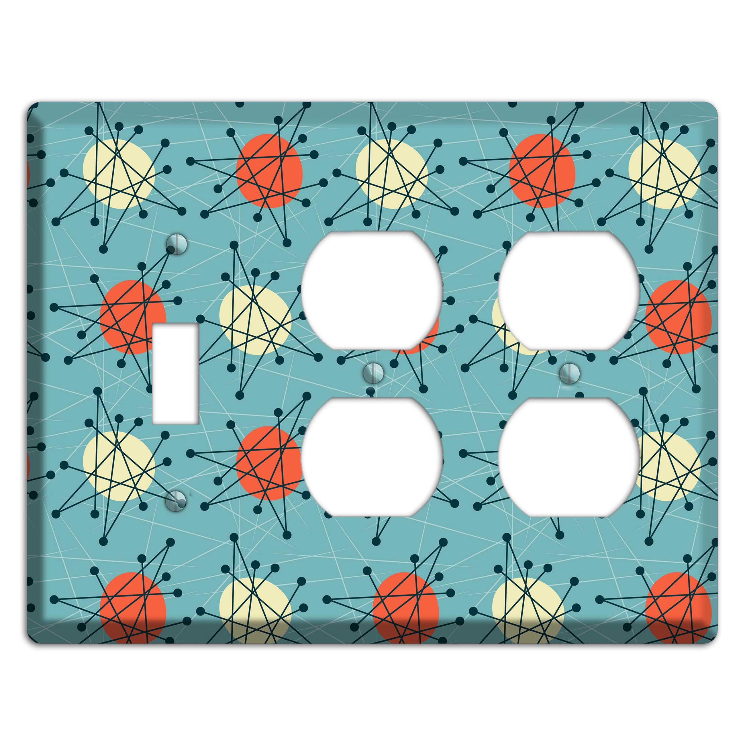 Orange And Yellow Atomic Burst Toggle / 2 Duplex Wallplate