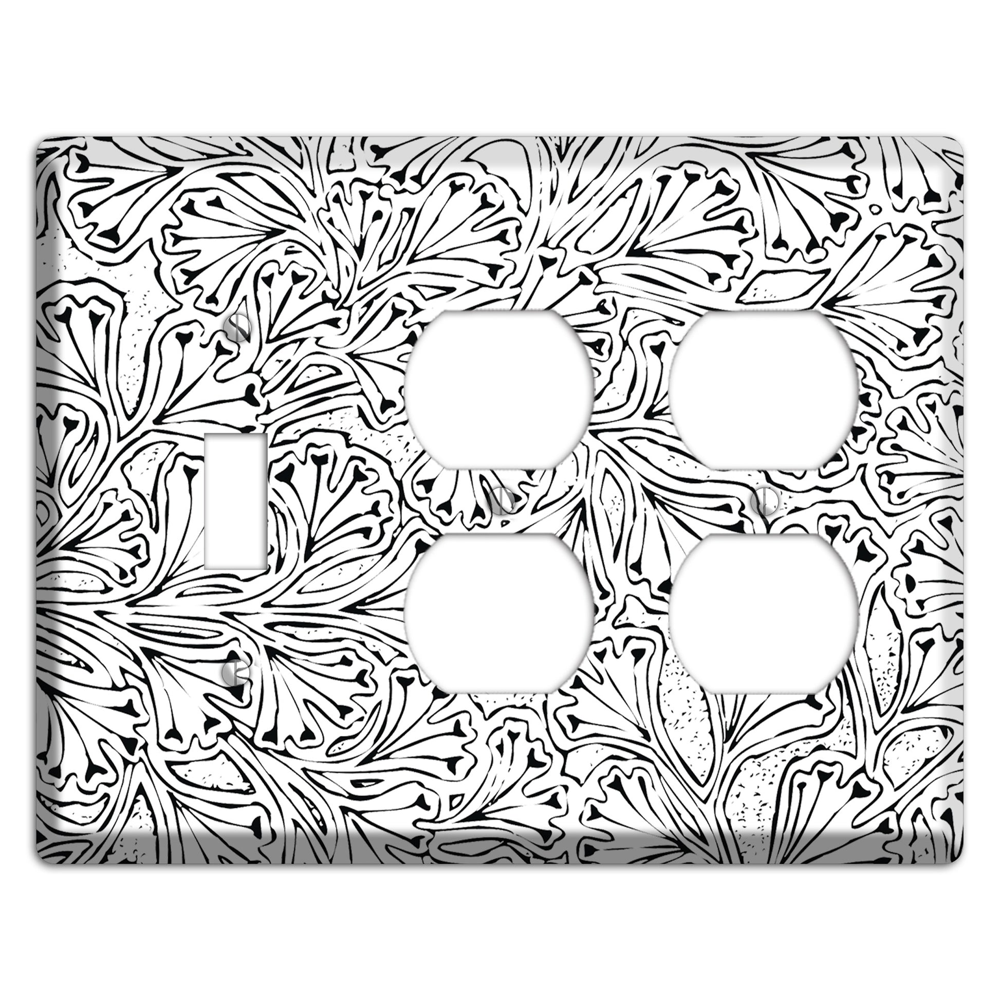 Deco White with Black Interlocking Floral Toggle / 2 Duplex Wallplate