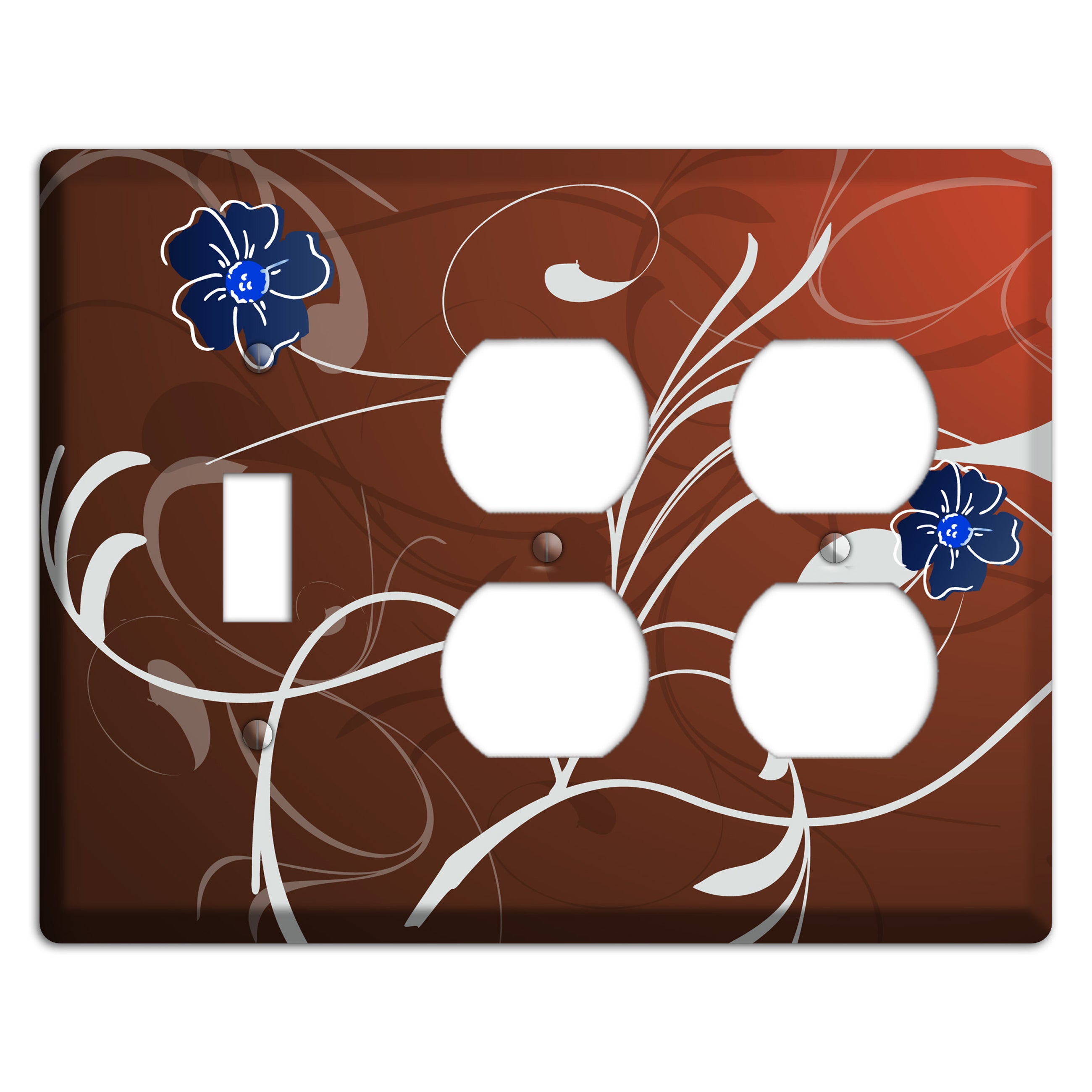 Brown Flower with Swirl Toggle / 2 Duplex Wallplate