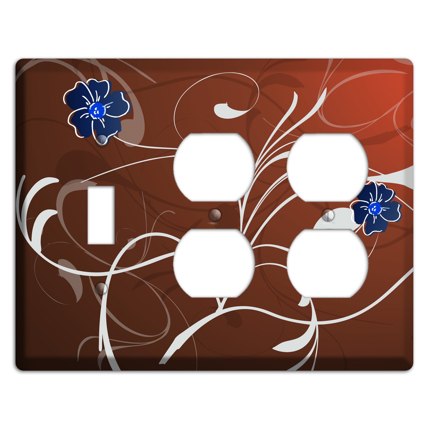 Brown Flower with Swirl Toggle / 2 Duplex Wallplate
