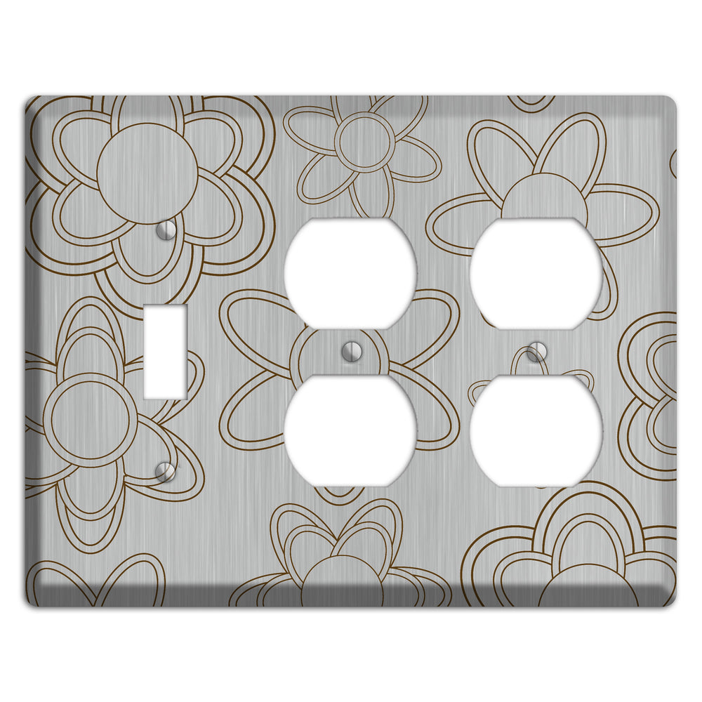 Retro Floral Contour Stainless Steel Toggle / 2 Duplex Wallplate