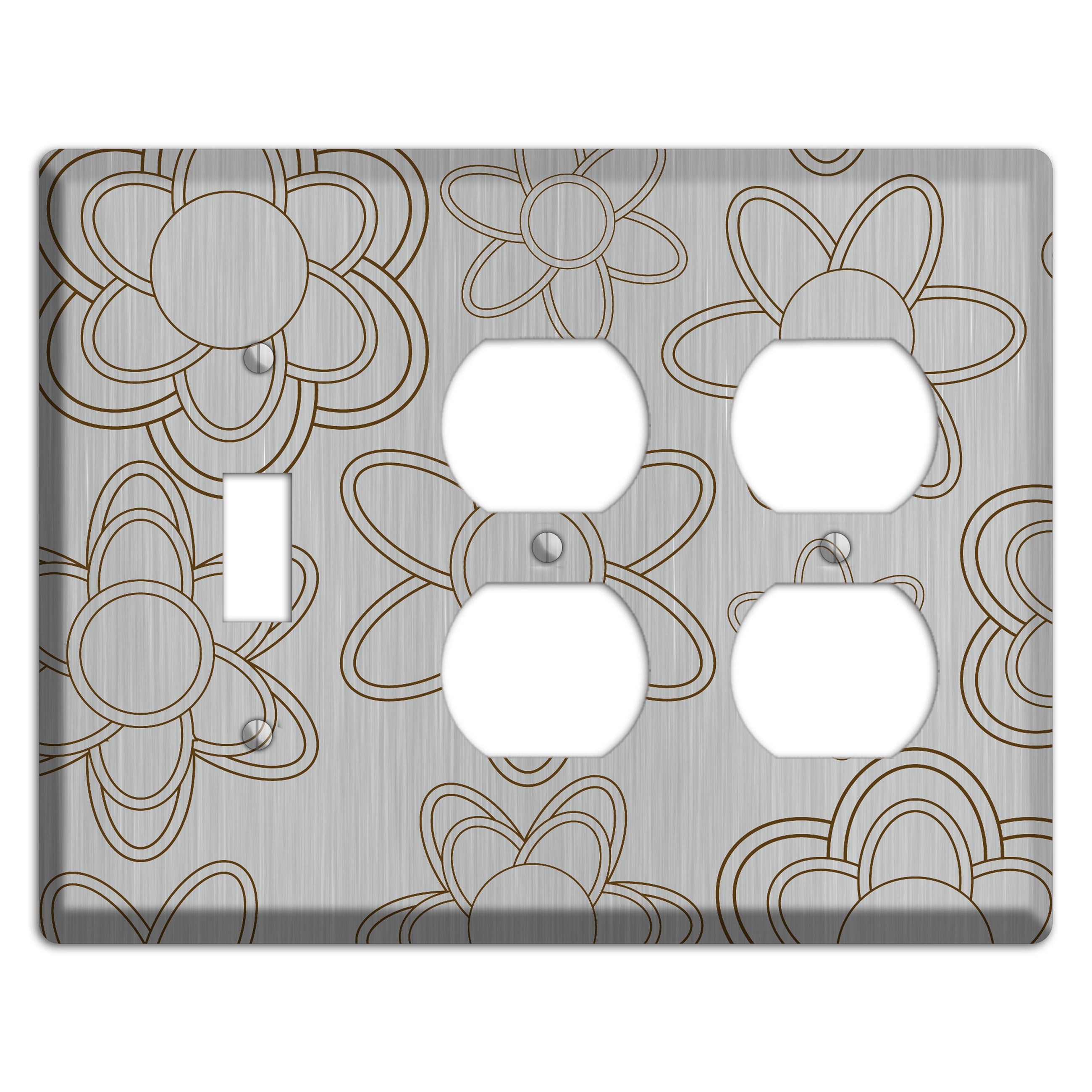 Retro Floral Contour  Stainless Toggle / 2 Duplex Wallplate