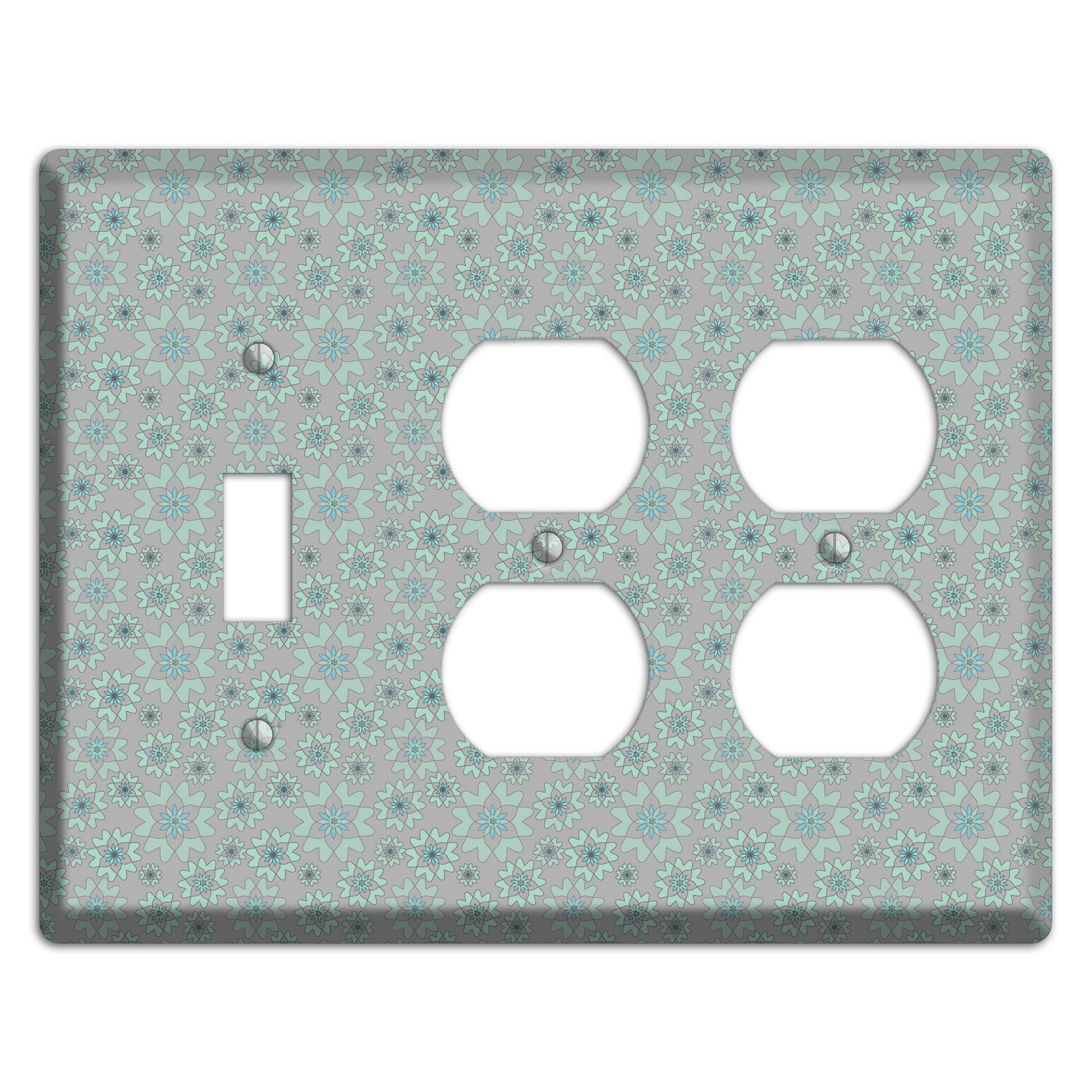 Grey with Tiny Aqua Retro Suzani Toggle / 2 Duplex Wallplate