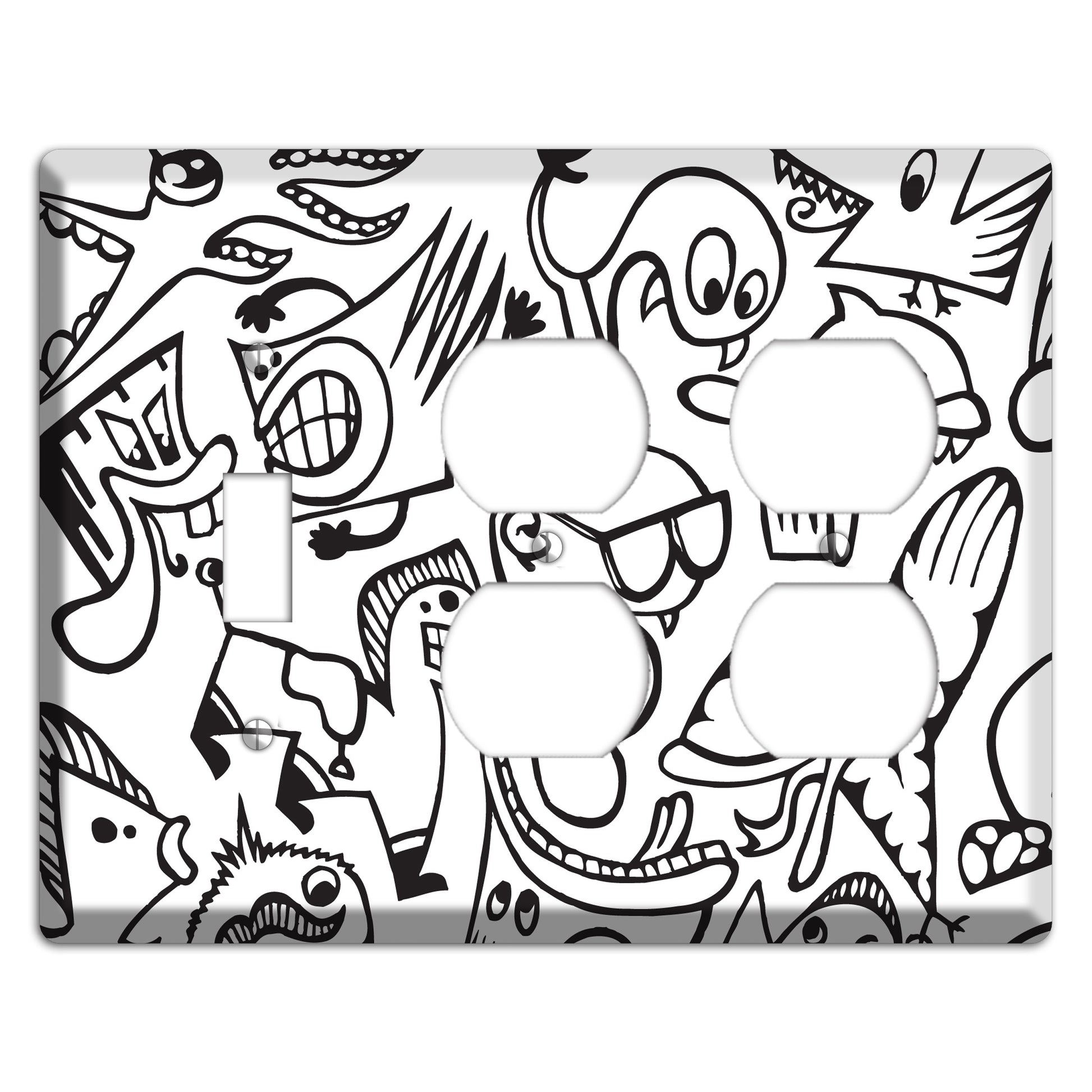 Black and White Whimsical Faces 1 Toggle / 2 Duplex Wallplate