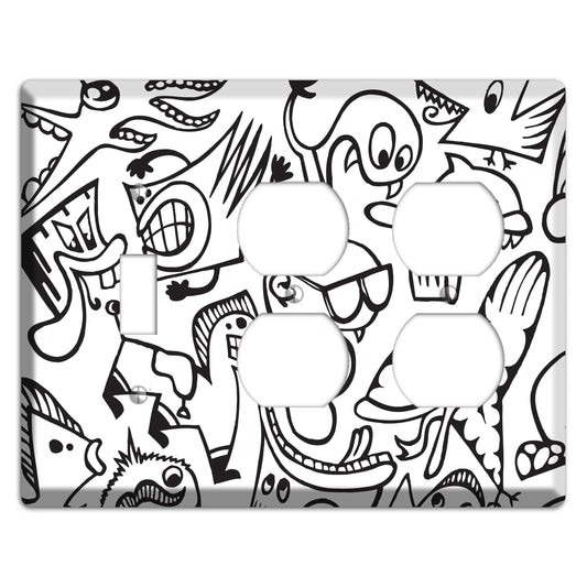Black and White Whimsical Faces 1 Toggle / 2 Duplex Wallplate
