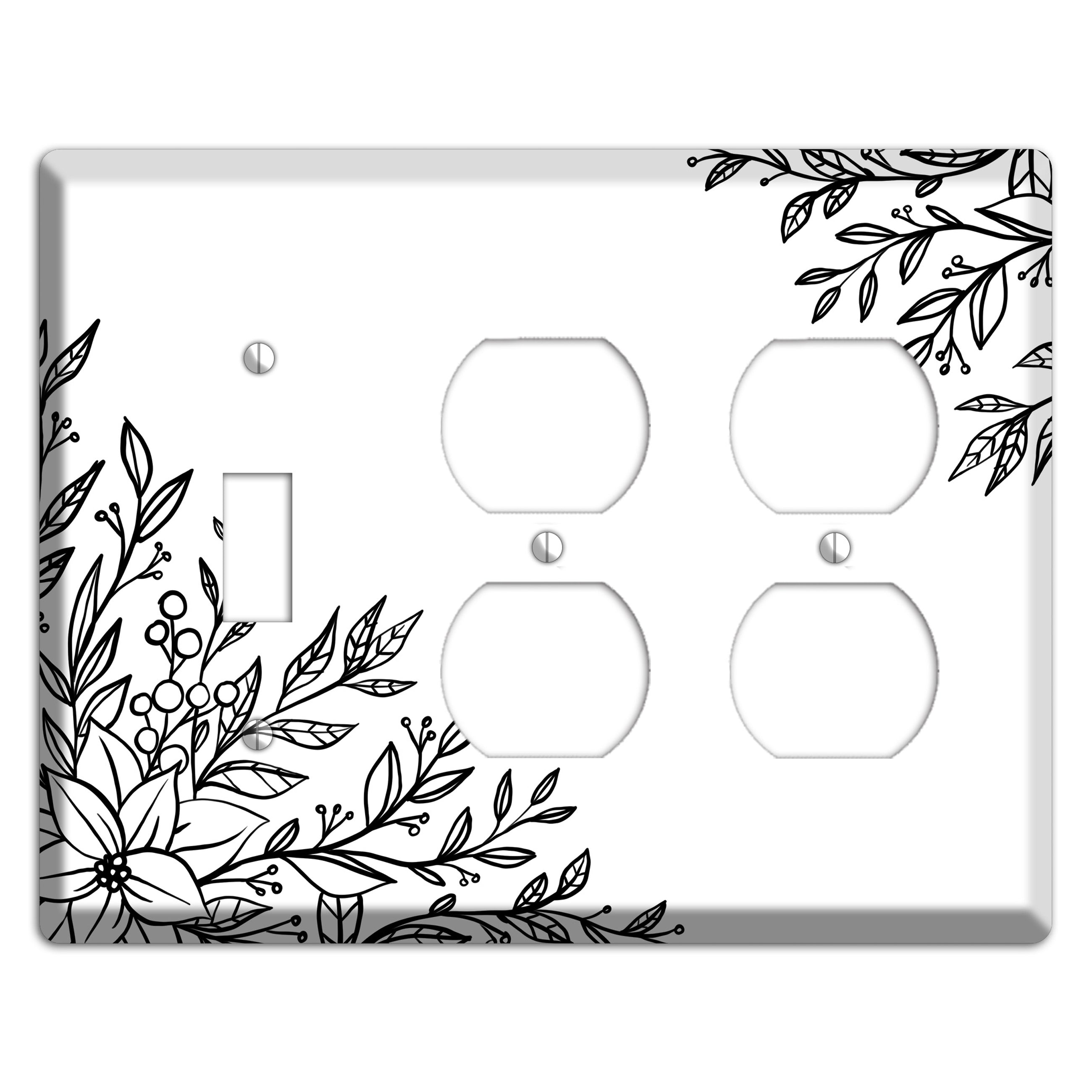 Hand-Drawn Floral 7 Toggle / 2 Duplex Wallplate