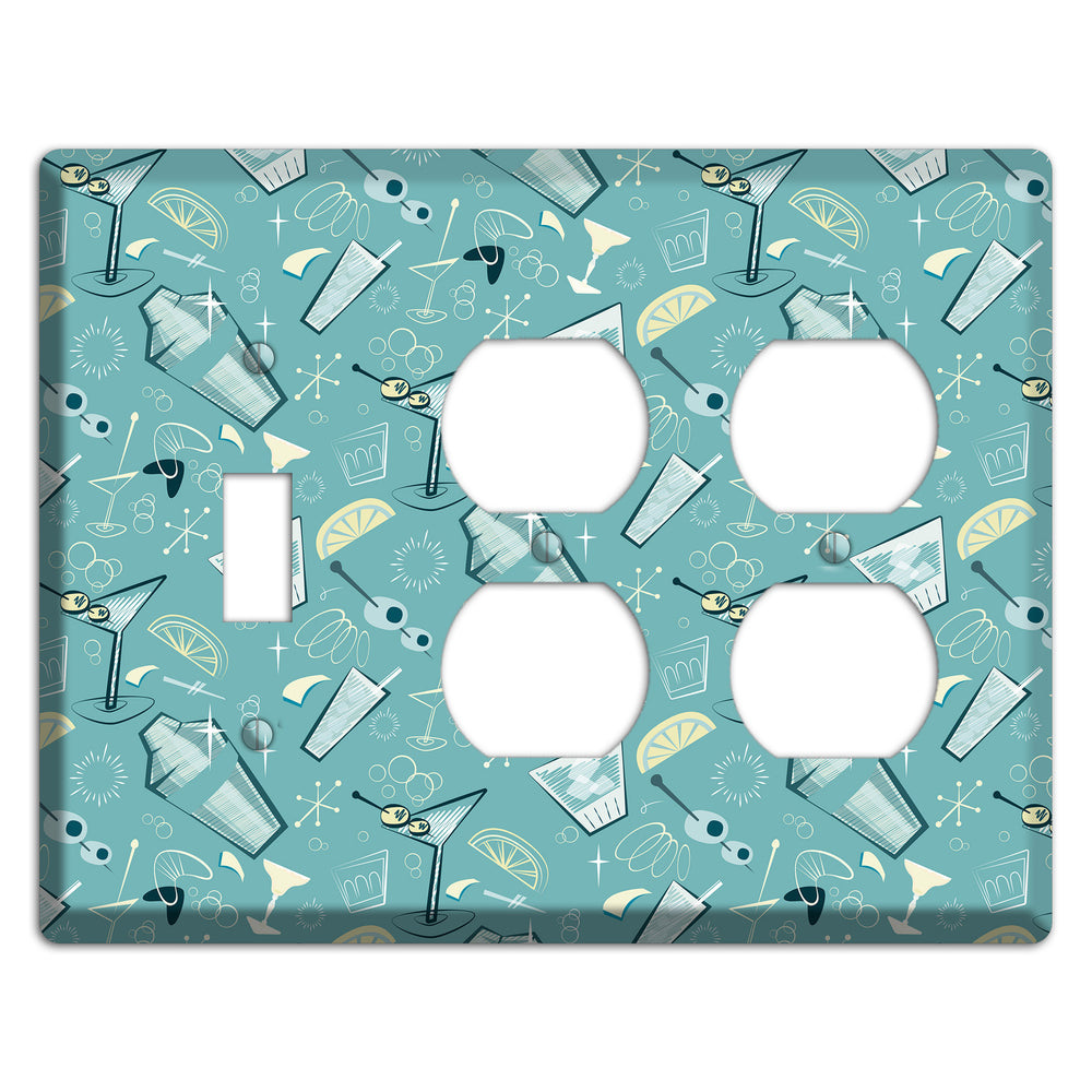 Retro Cocktails Teal Toggle / 2 Duplex Wallplate