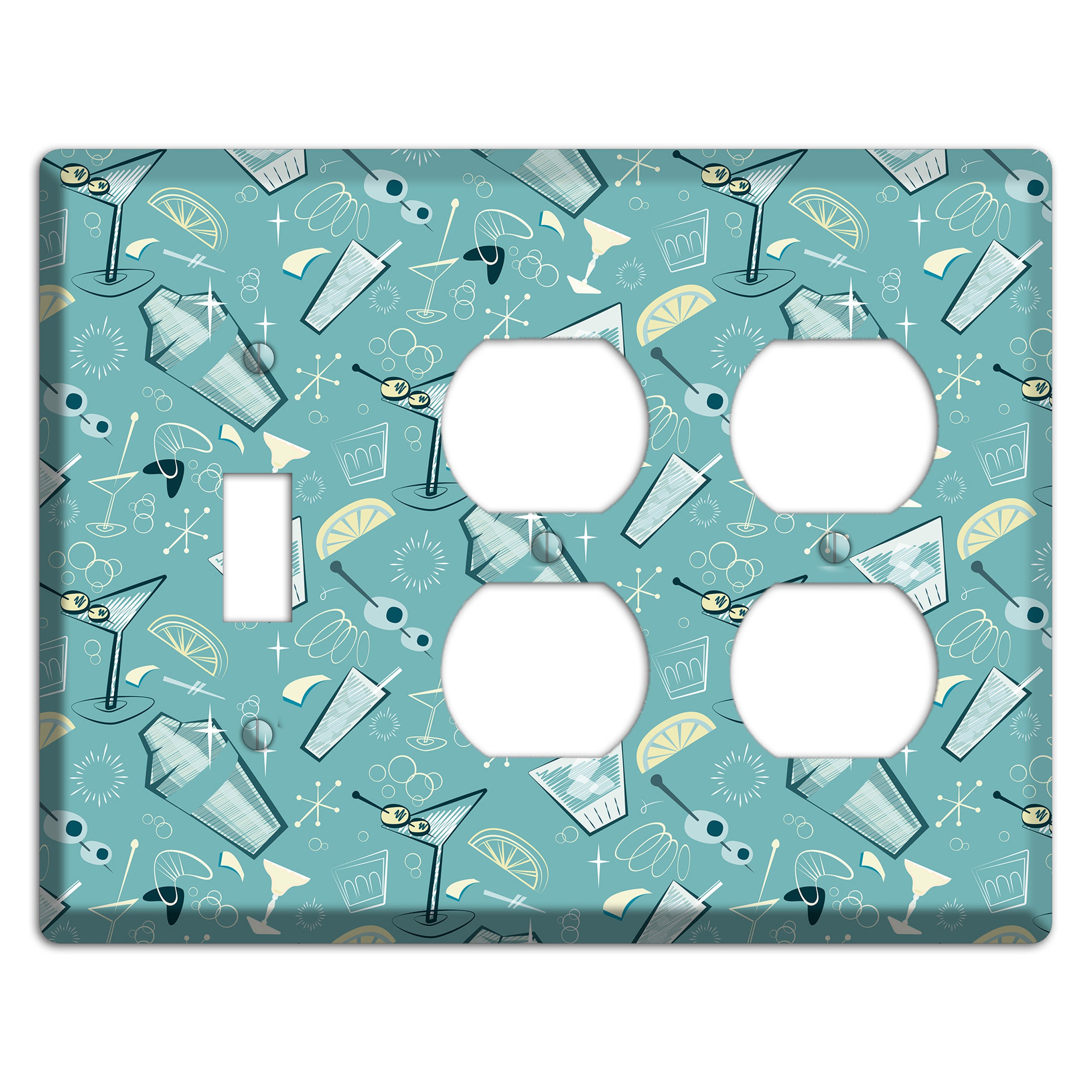 Retro Cocktails Teal Toggle / 2 Duplex Wallplate