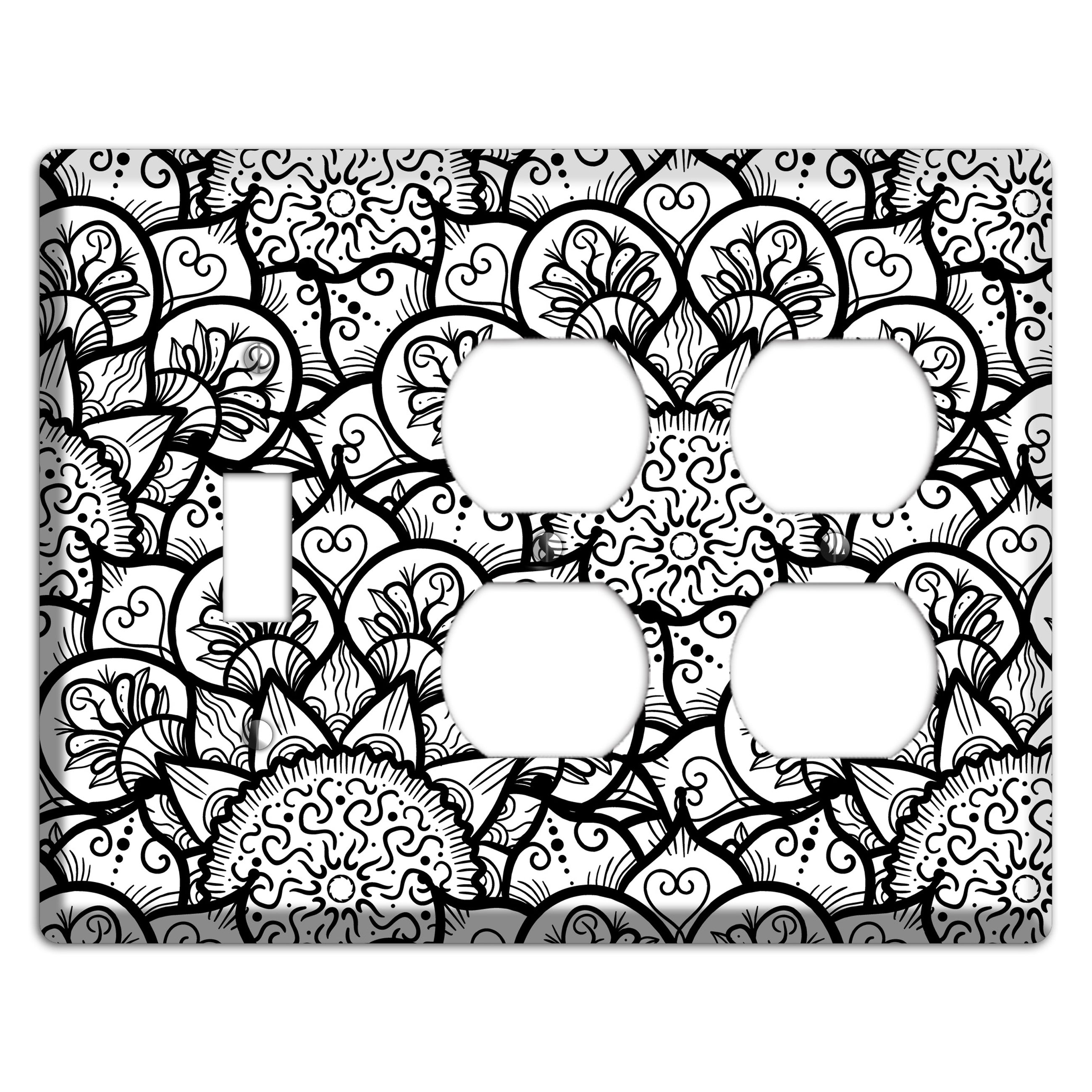 Mandala Black and White Style N Cover Plates Toggle / 2 Duplex Wallplate