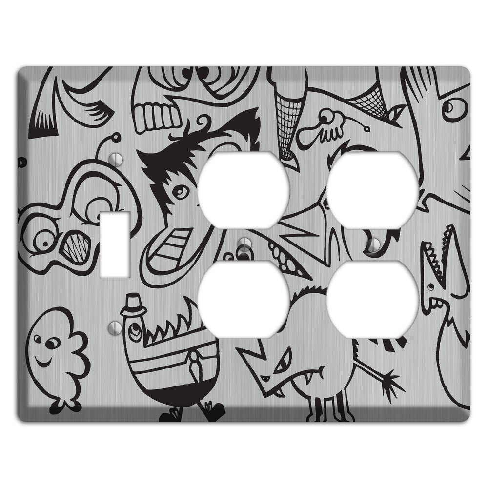 Whimsical Faces 3 Stainless Steel Toggle / 2 Duplex Wallplate